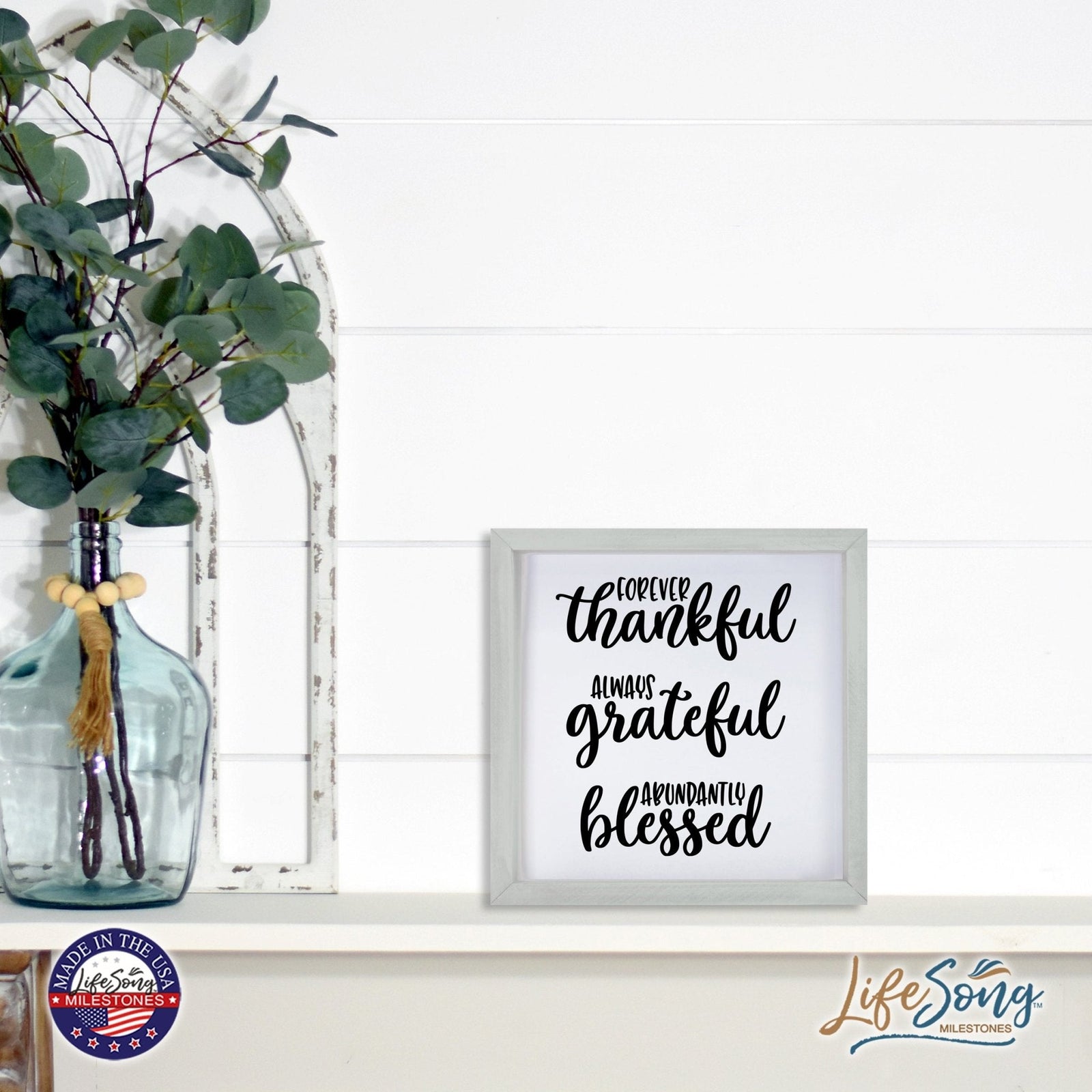 Inspiring Modern Framed Shadow Box 7x7in - Forever Thankful Always Grateful - LifeSong Milestones