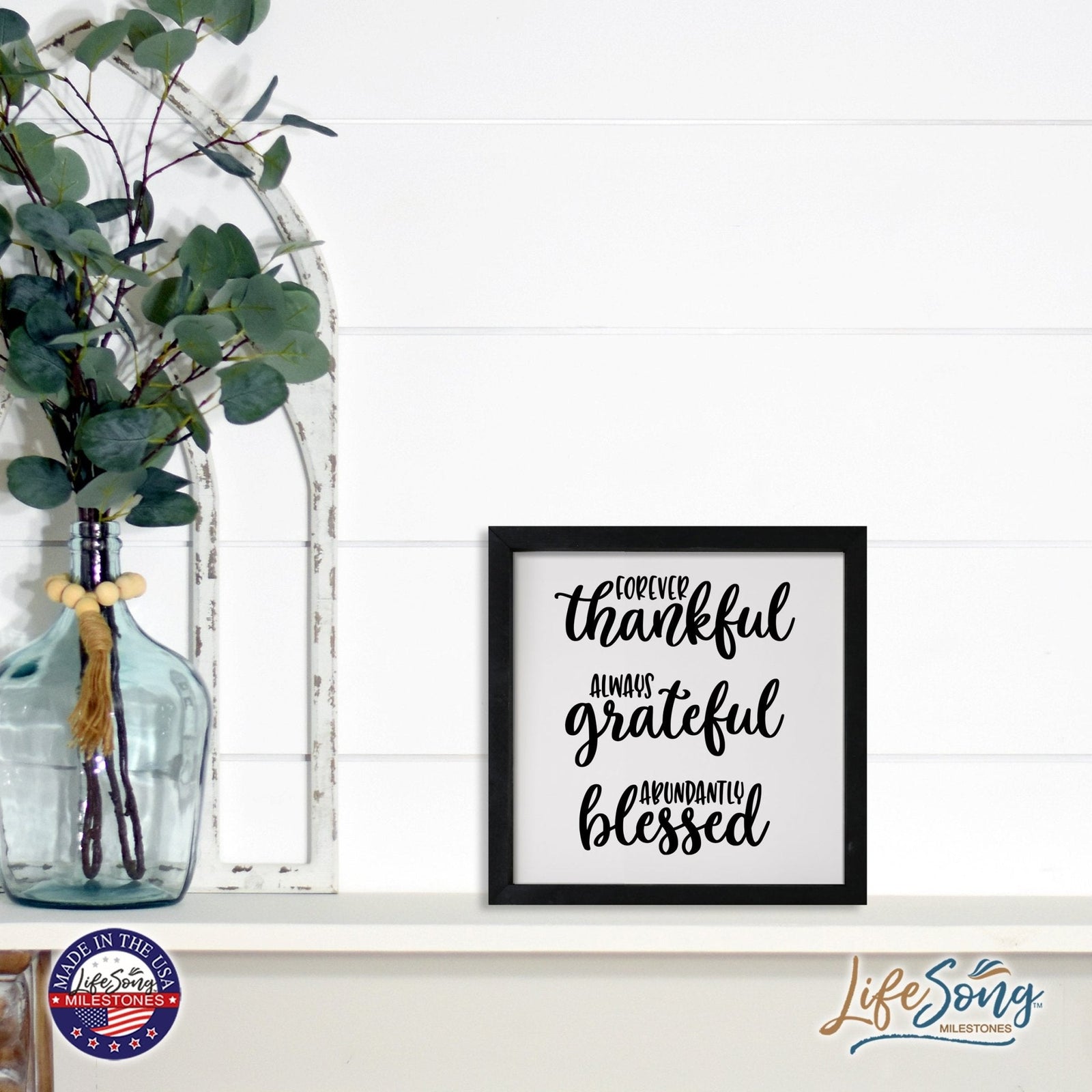 Inspiring Modern Framed Shadow Box 7x7in - Forever Thankful Always Grateful - LifeSong Milestones