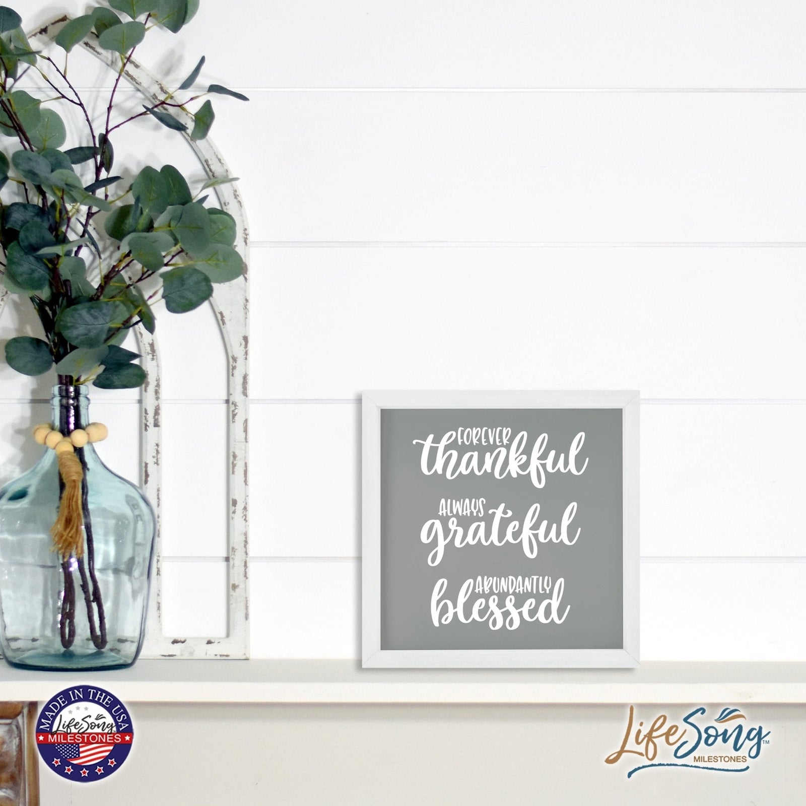 Inspiring Modern Framed Shadow Box 7x7in - Forever Thankful Always Grateful - LifeSong Milestones