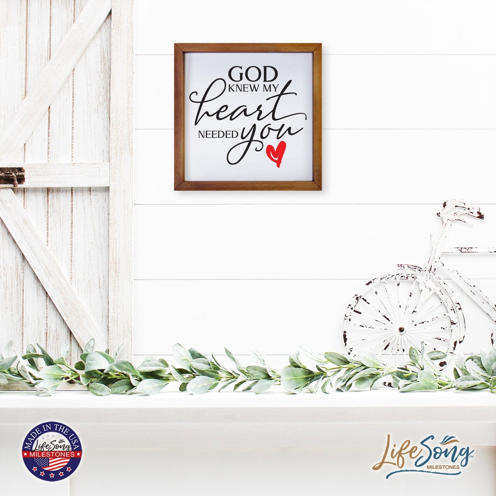 Inspiring Modern Framed Shadow Box 7x7in - God Knew My Heart Needed You (Heart) - LifeSong Milestones