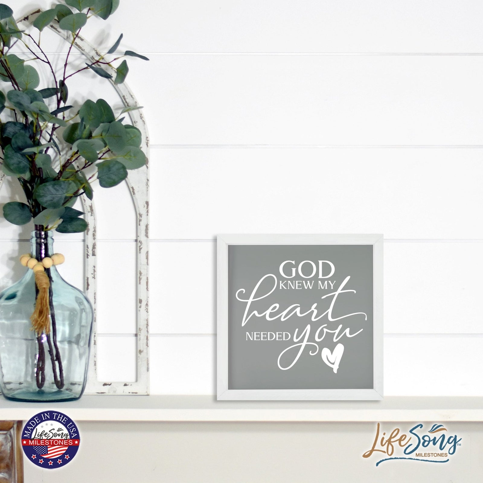 Inspiring Modern Framed Shadow Box 7x7in - God Knew My Heart Needed You (Heart) - LifeSong Milestones