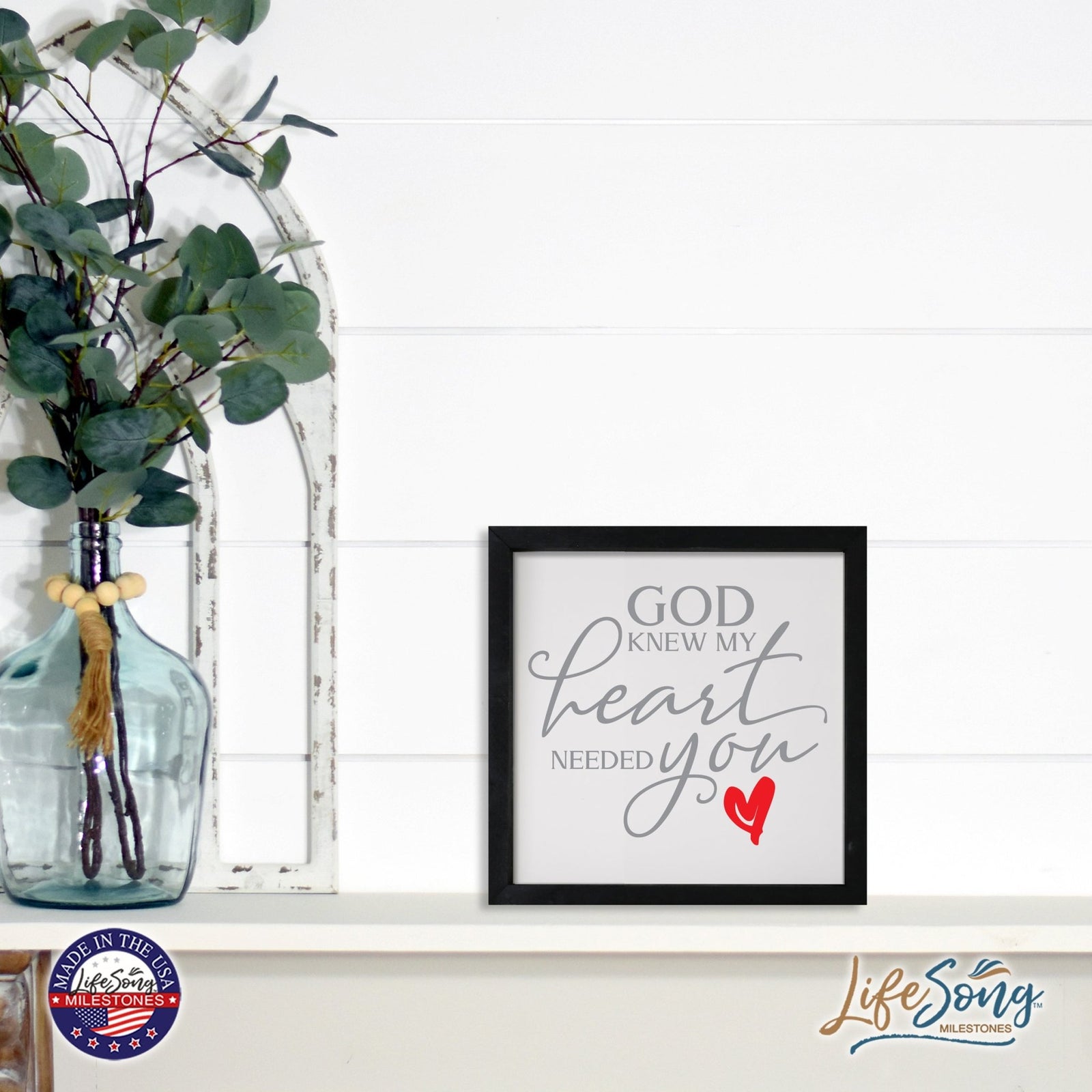 Inspiring Modern Framed Shadow Box 7x7in - God Knew My Heart Needed You (Heart) - LifeSong Milestones