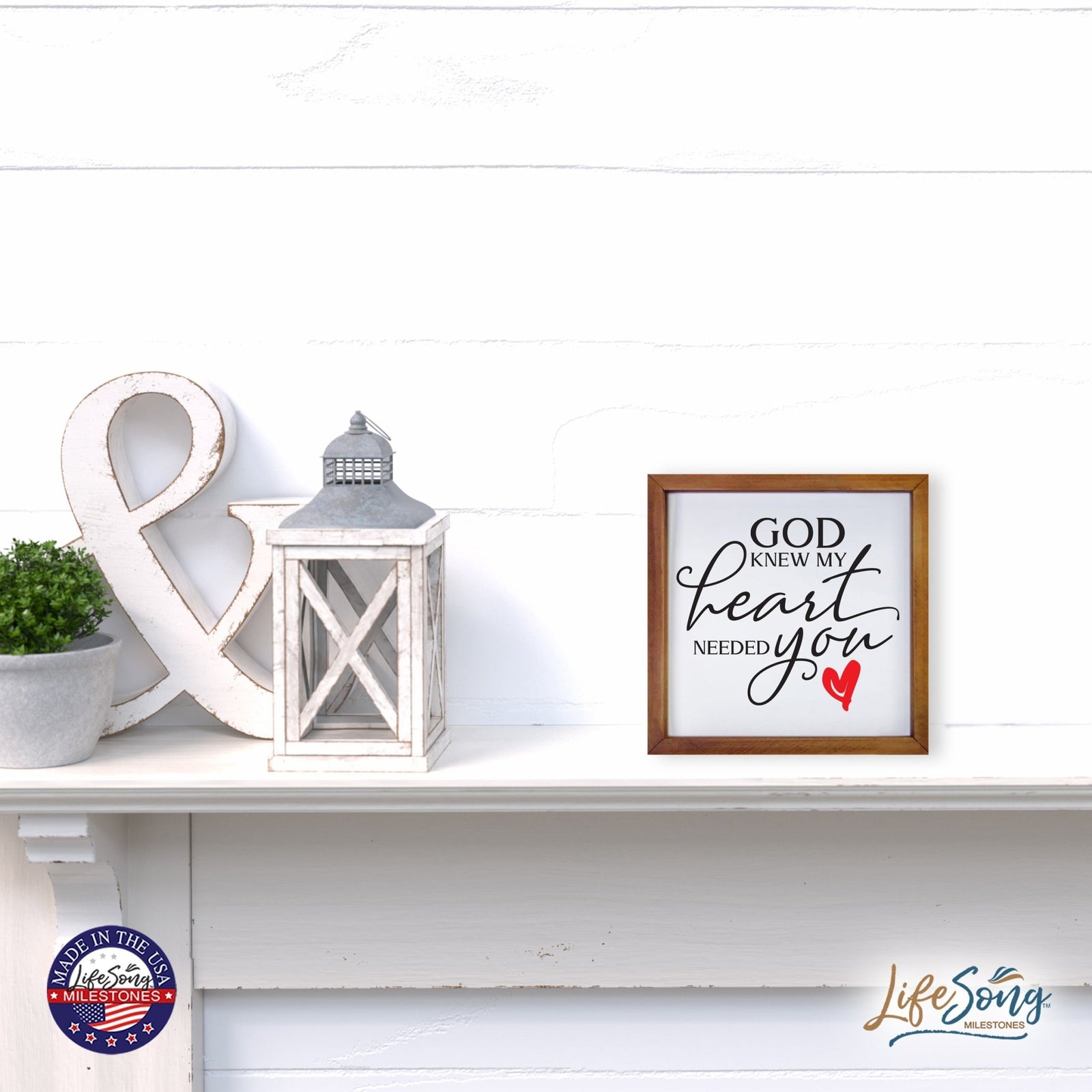 Inspiring Modern Framed Shadow Box 7x7in - God Knew My Heart Needed You (Heart) - LifeSong Milestones