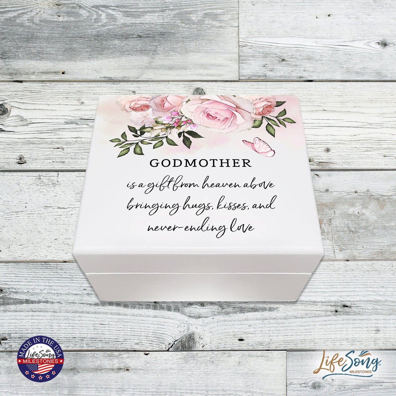 Jewelry Keepsake Box for GodMother From Goddaughter 6x5.5in - Is A gift From Heaven - LifeSong Milestones