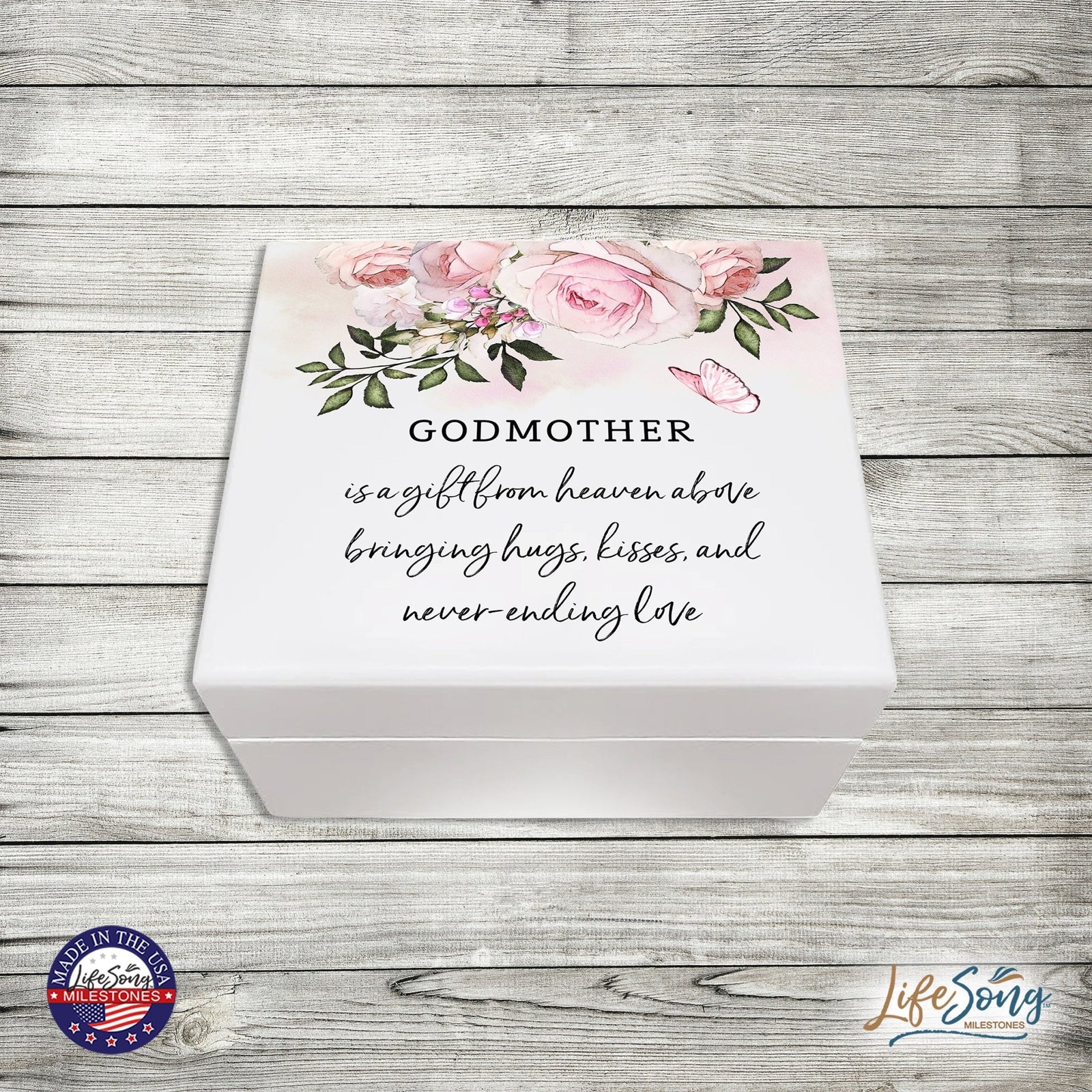 Jewelry Keepsake Box for GodMother From Goddaughter 6x5.5in - Is A gift From Heaven - LifeSong Milestones