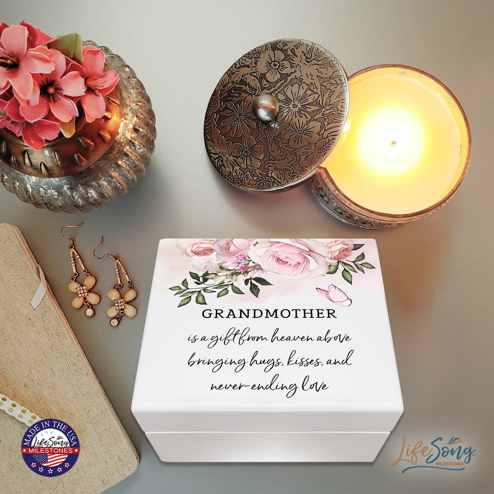Jewelry Keepsake Box for Grandmother 6x5.5in - Grandmother, A Gift From Abovd - LifeSong Milestones