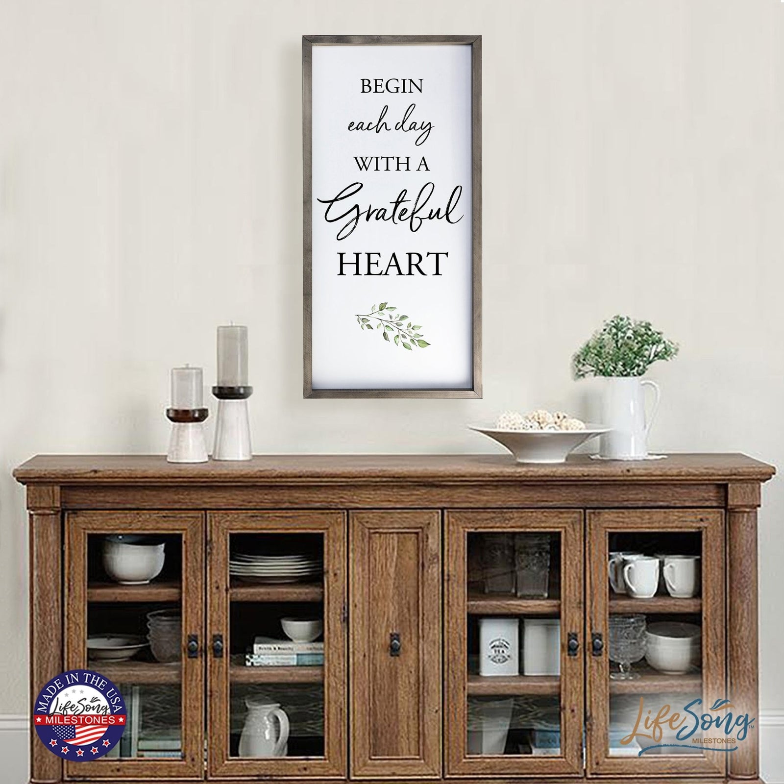 Large Family Wall Decor Quote Sign For Home 18 x 36 - Begin Each Day With - LifeSong Milestones