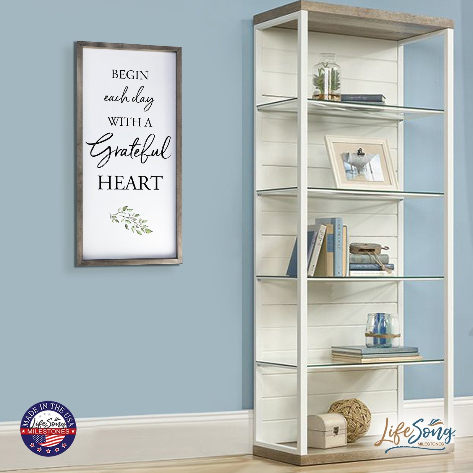 Large Family Wall Decor Quote Sign For Home 18 x 36 - Begin Each Day With - LifeSong Milestones