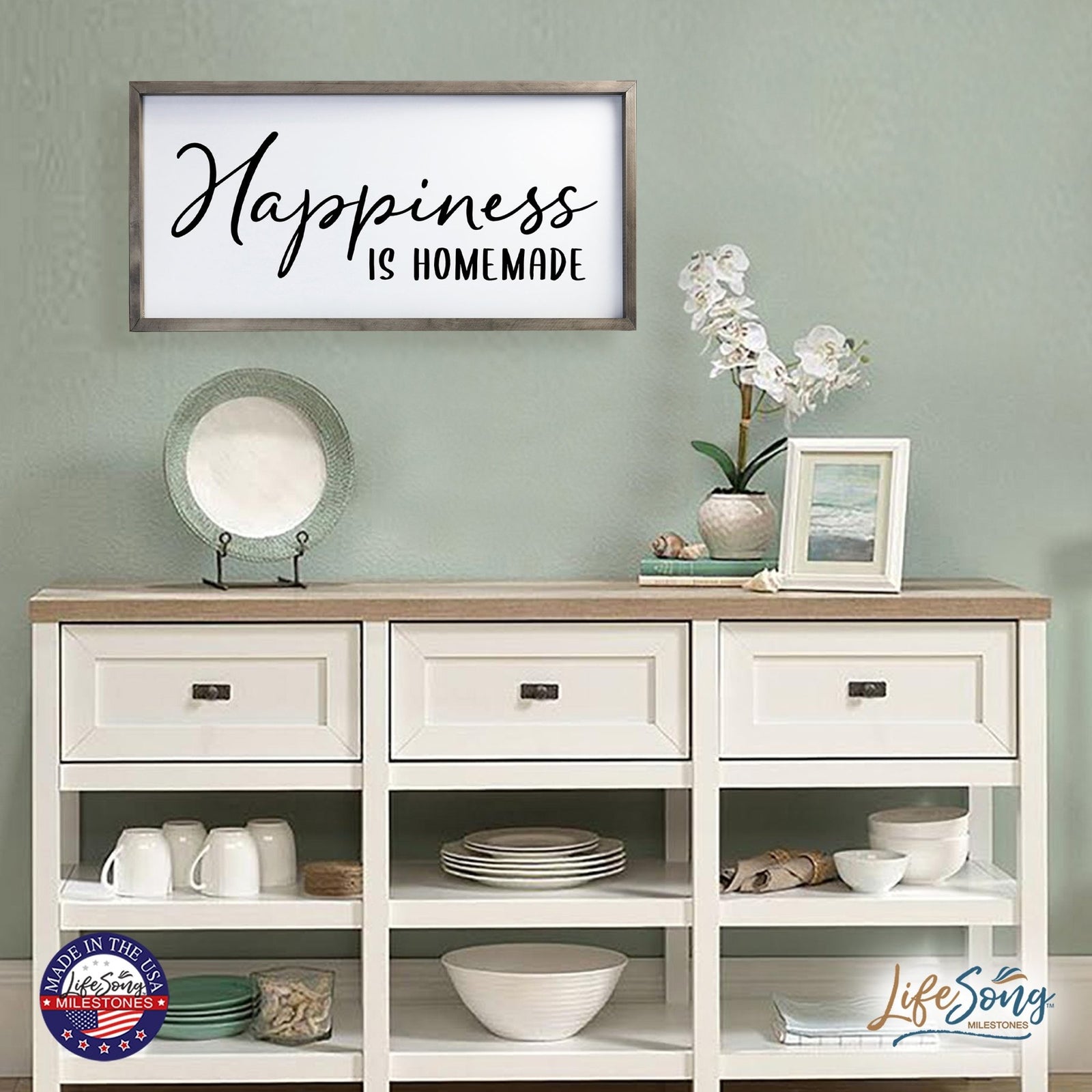 Large Family Wall Decor Quote Sign For Home 18 x 36 - Happiness Is Homemade - LifeSong Milestones