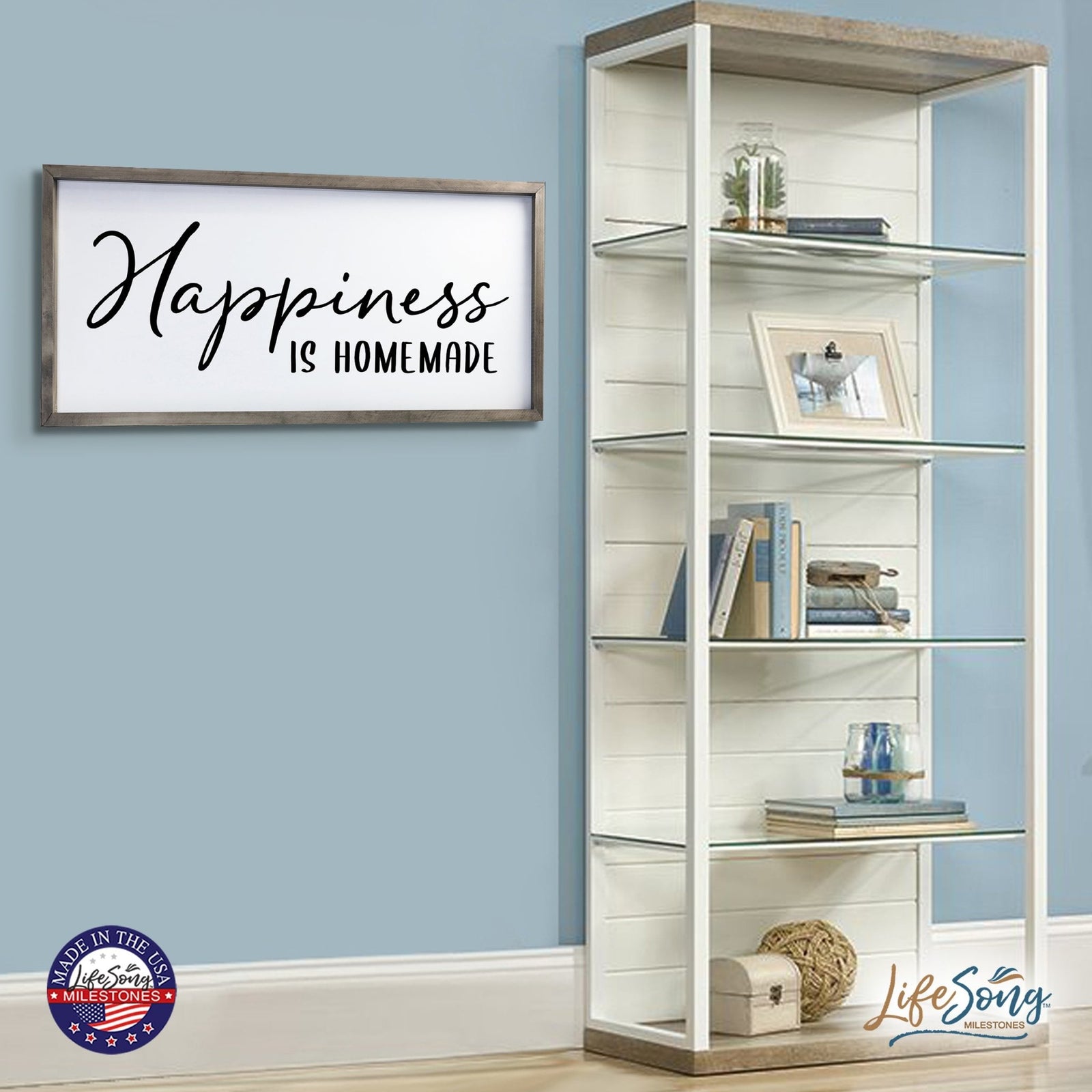 Large Family Wall Decor Quote Sign For Home 18 x 36 - Happiness Is Homemade - LifeSong Milestones