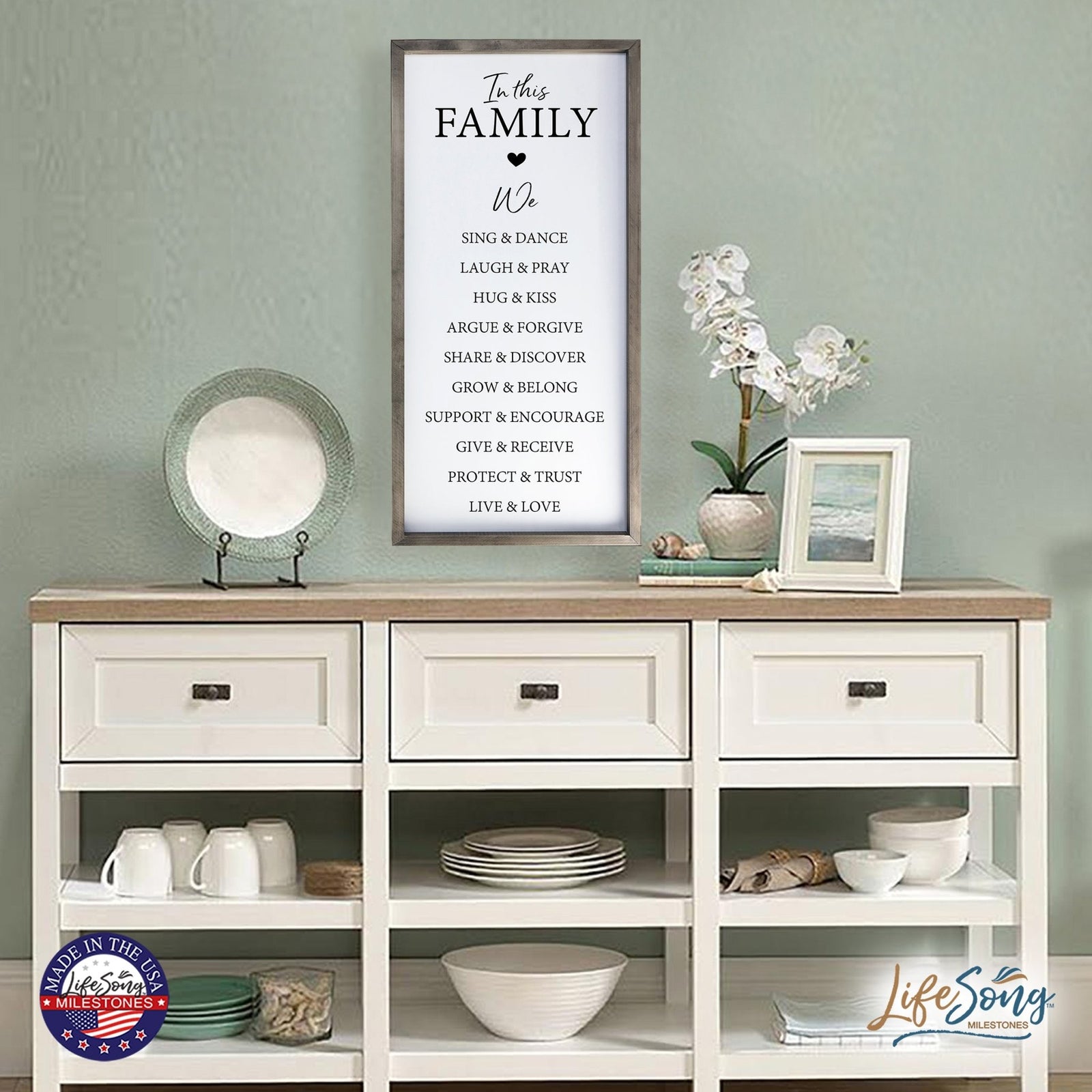 Large Family Wall Decor Quote Sign For Home 18 x 36 - In This Family We Sing - LifeSong Milestones