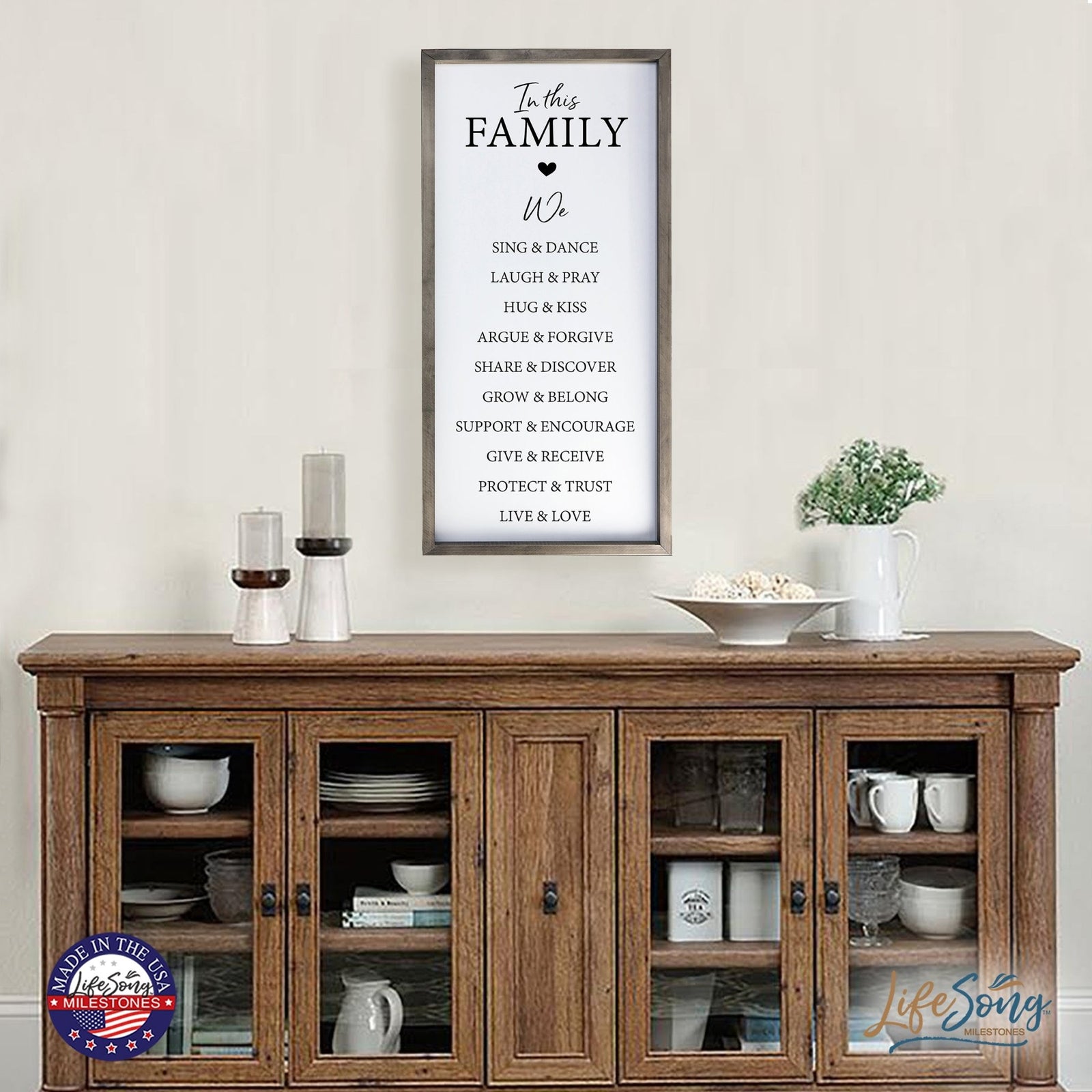 Large Family Wall Decor Quote Sign For Home 18 x 36 - In This Family We Sing - LifeSong Milestones