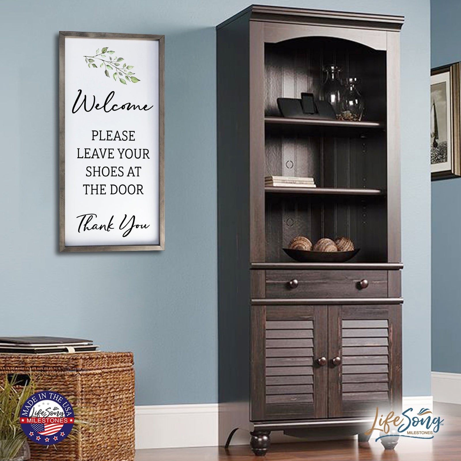 Large Family Wall Decor Quote Sign For Home 18 x 36 - Welcome Please Leave Your - LifeSong Milestones