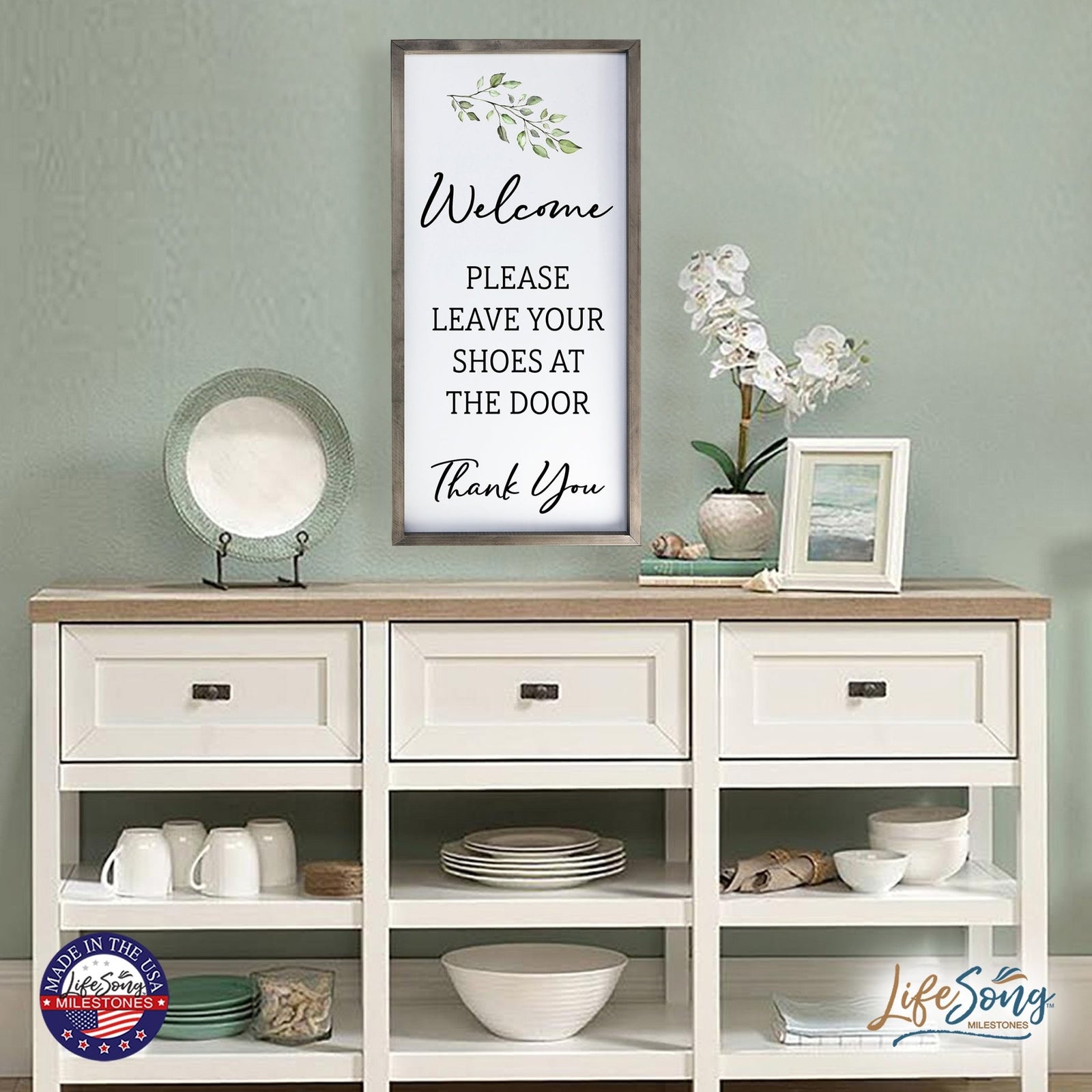 Large Family Wall Decor Quote Sign For Home 18 x 36 - Welcome Please Leave Your - LifeSong Milestones