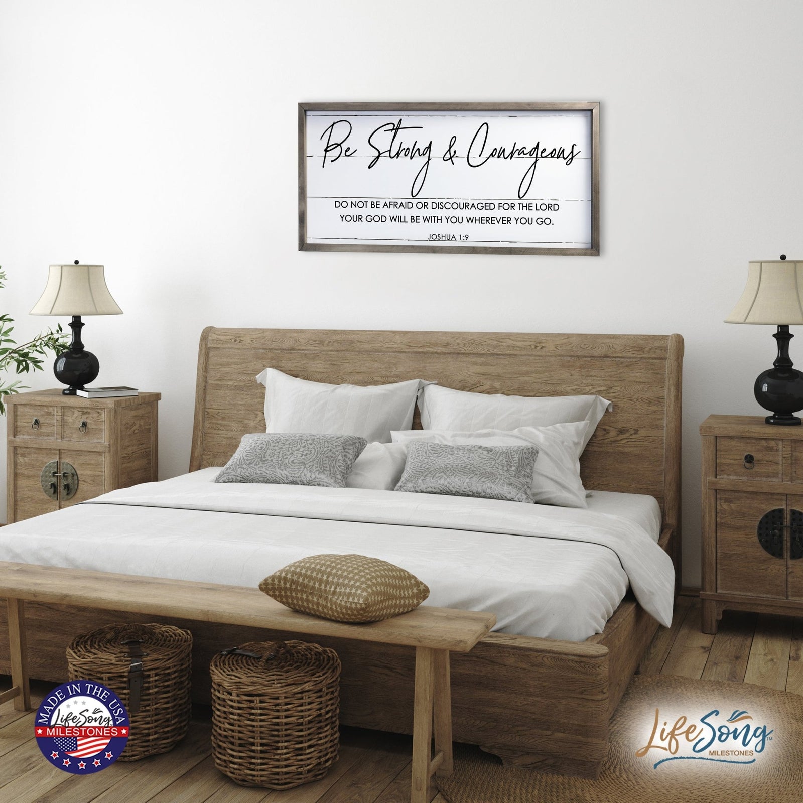 Large Family Wall Décor Quote Sign For Home Decoration 18 x 36 - Be Strong & Courageous - LifeSong Milestones