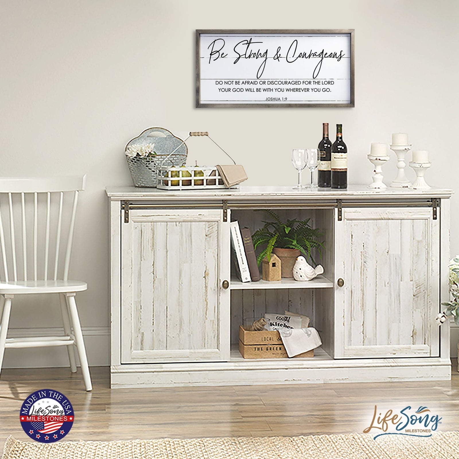 Large Family Wall Décor Quote Sign For Home Decoration 18 x 36 - Be Strong & Courageous - LifeSong Milestones