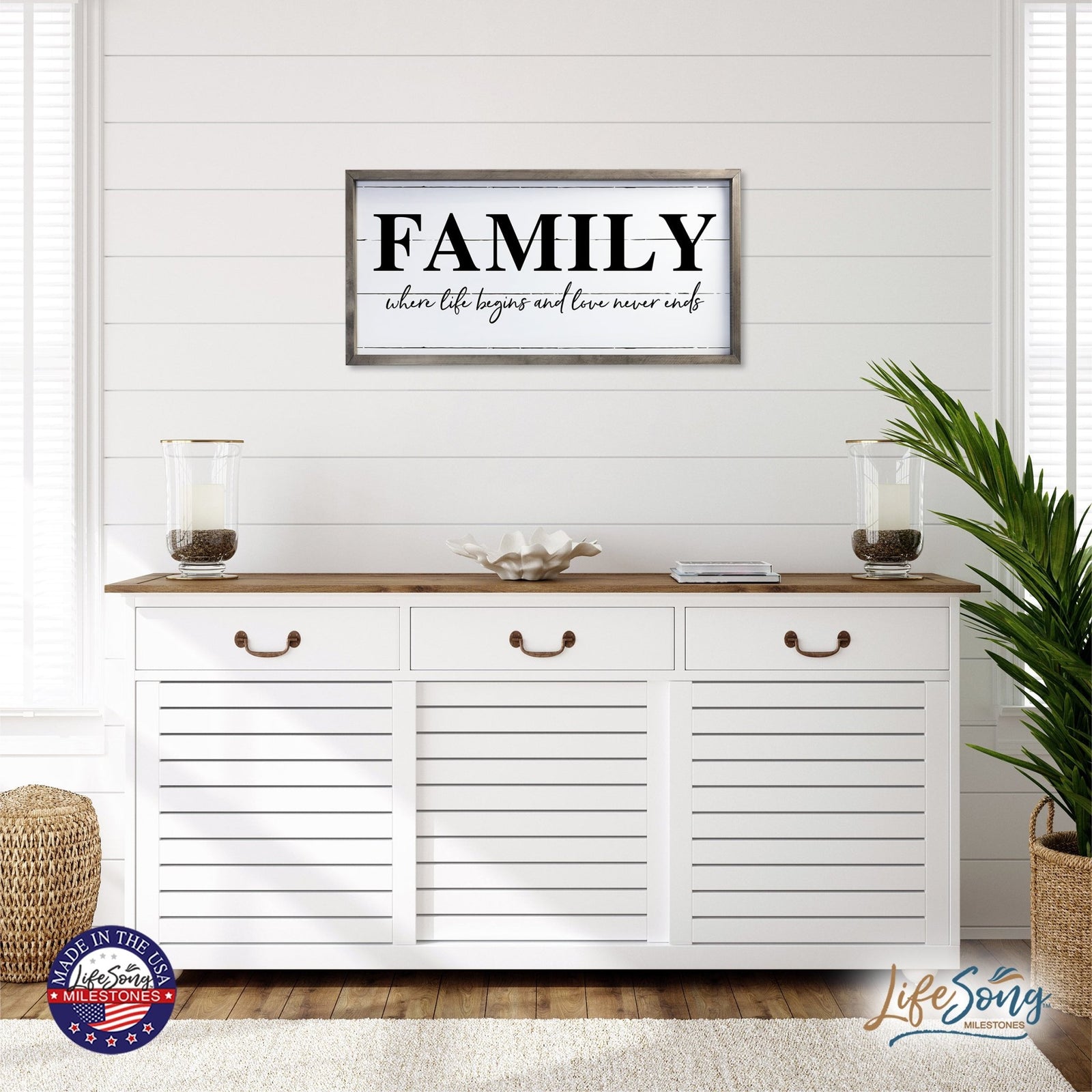 Large Family Wall Décor Quote Sign For Home Decoration 18 x 36 - Family Where Life Blessing - LifeSong Milestones