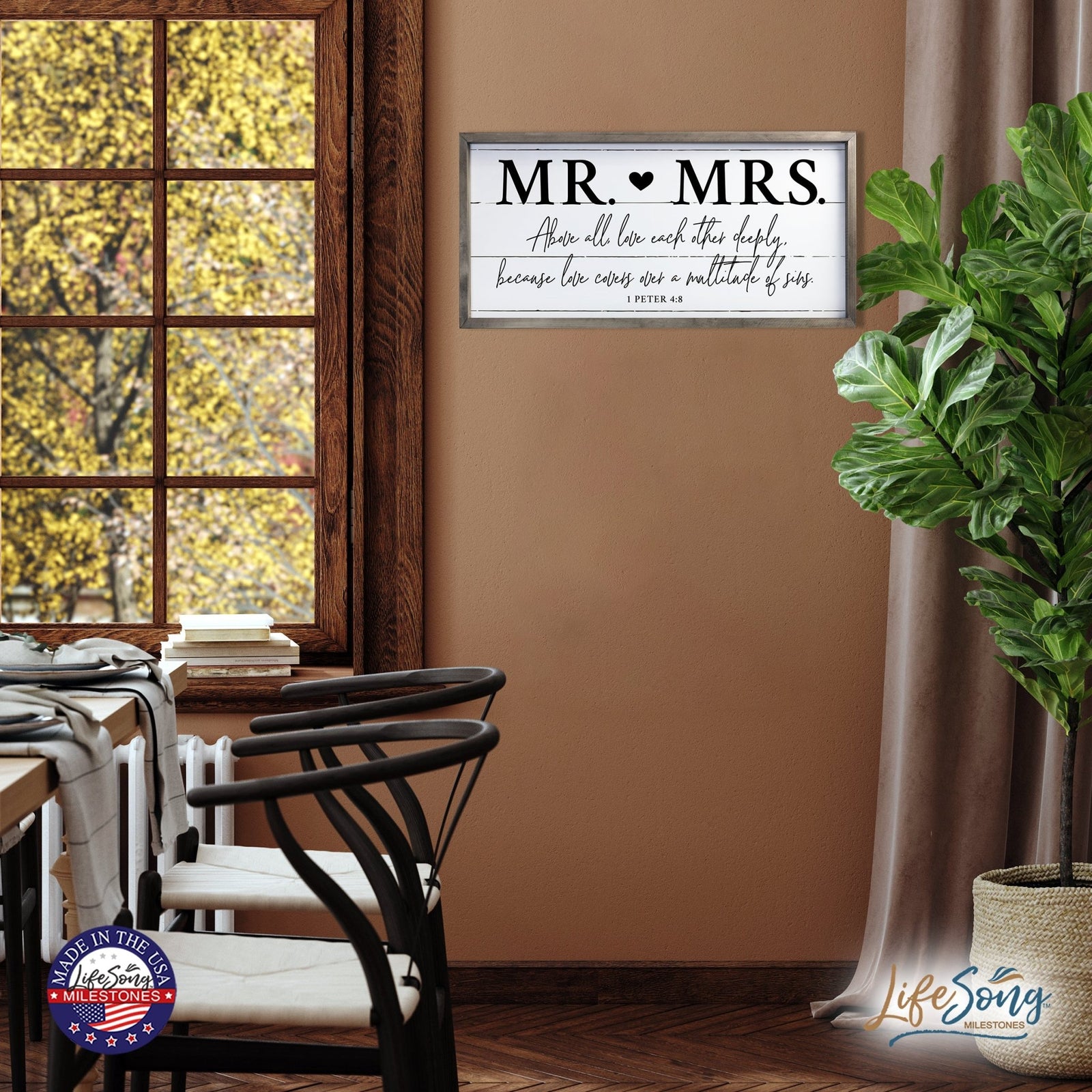 Large Family Wall Décor Quote Sign For Home Decoration 18 x 36 - Mr. & Mrs. - LifeSong Milestones