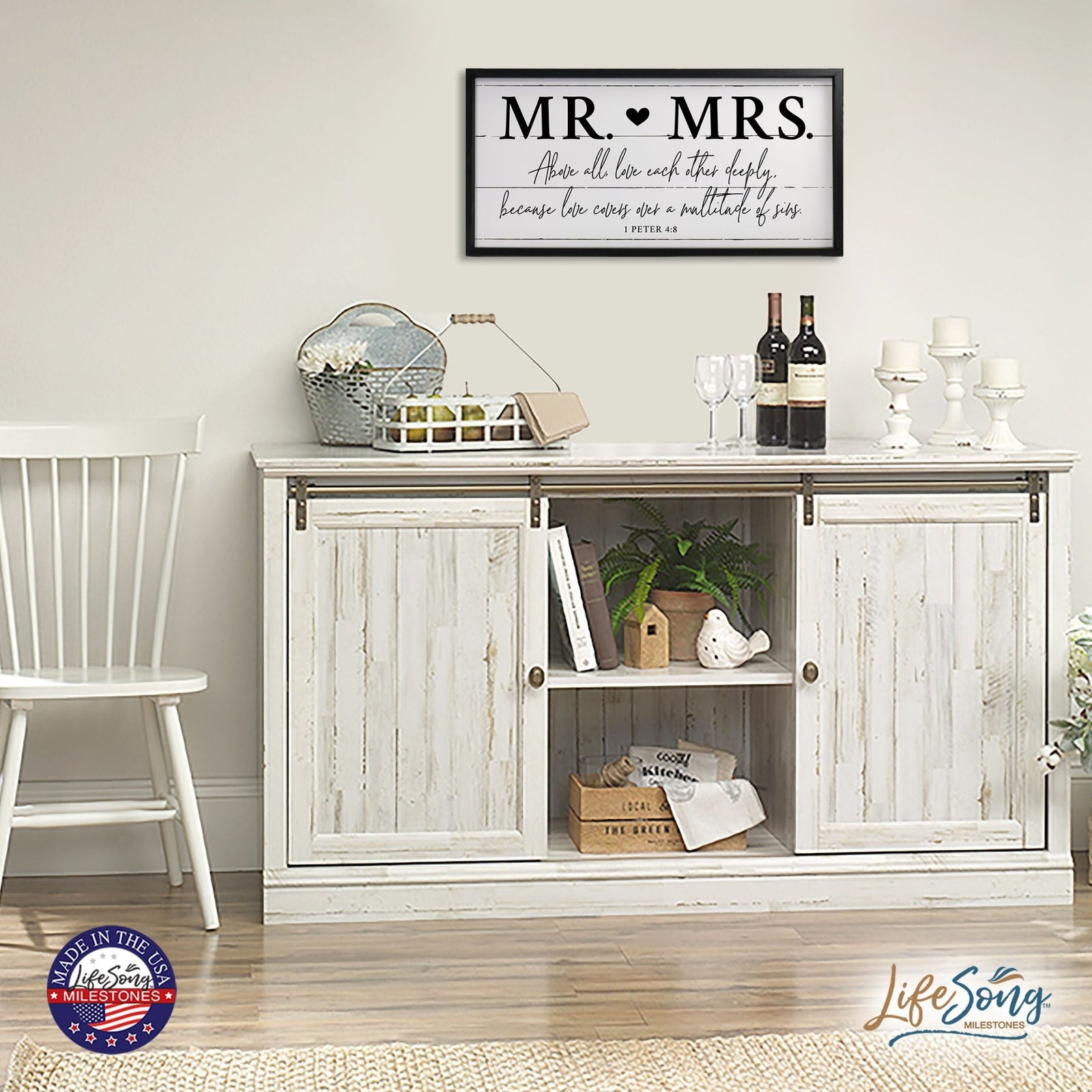 Large Family Wall Décor Quote Sign For Home Decoration 18 x 36 - Mr. & Mrs. - LifeSong Milestones