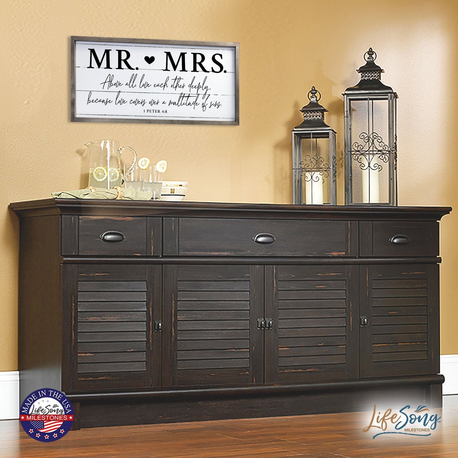 Large Family Wall Décor Quote Sign For Home Decoration 18 x 36 - Mr. & Mrs. - LifeSong Milestones