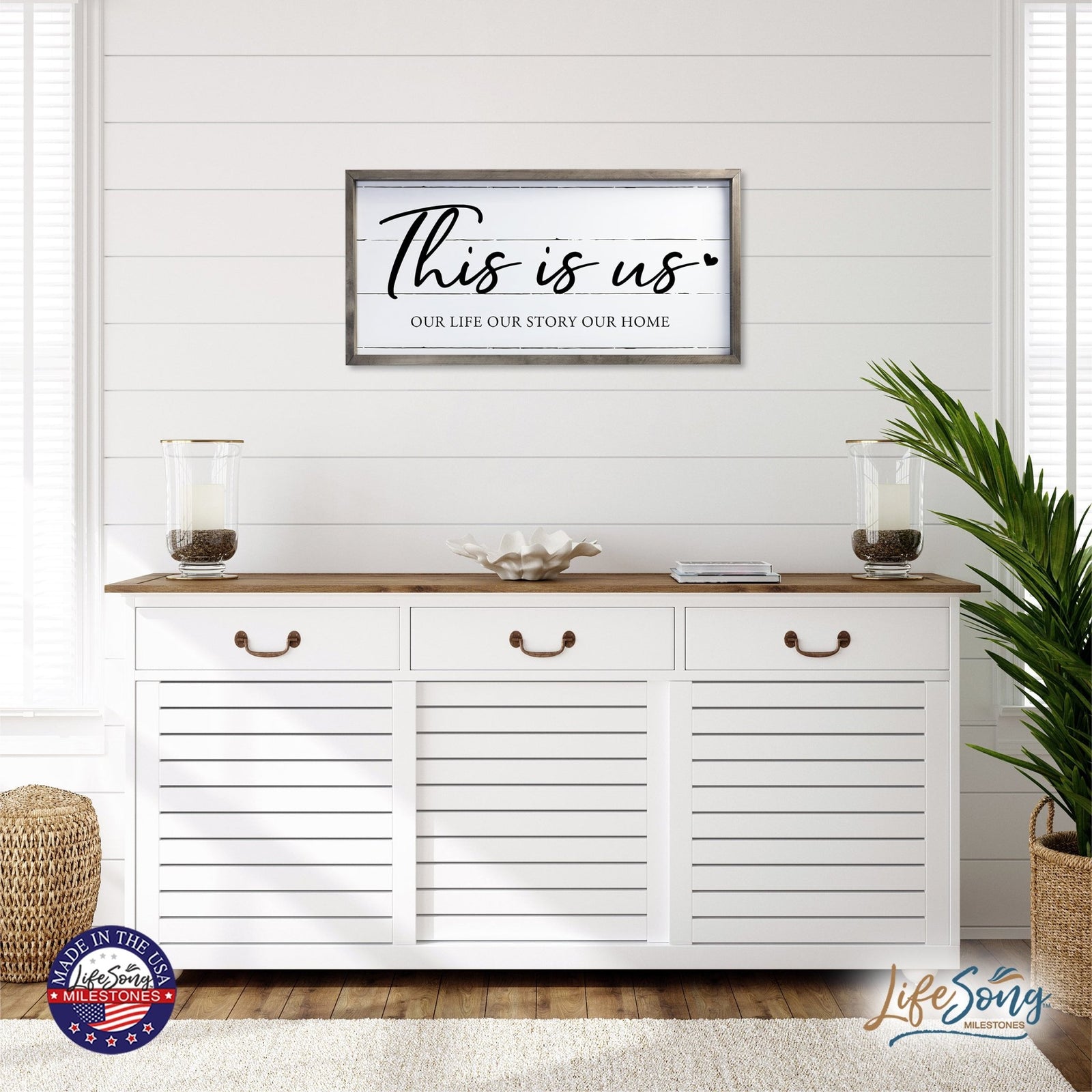 Large Family Wall Décor Quote Sign For Home Decoration 18 x 36 - This Is Us (Heart) - LifeSong Milestones