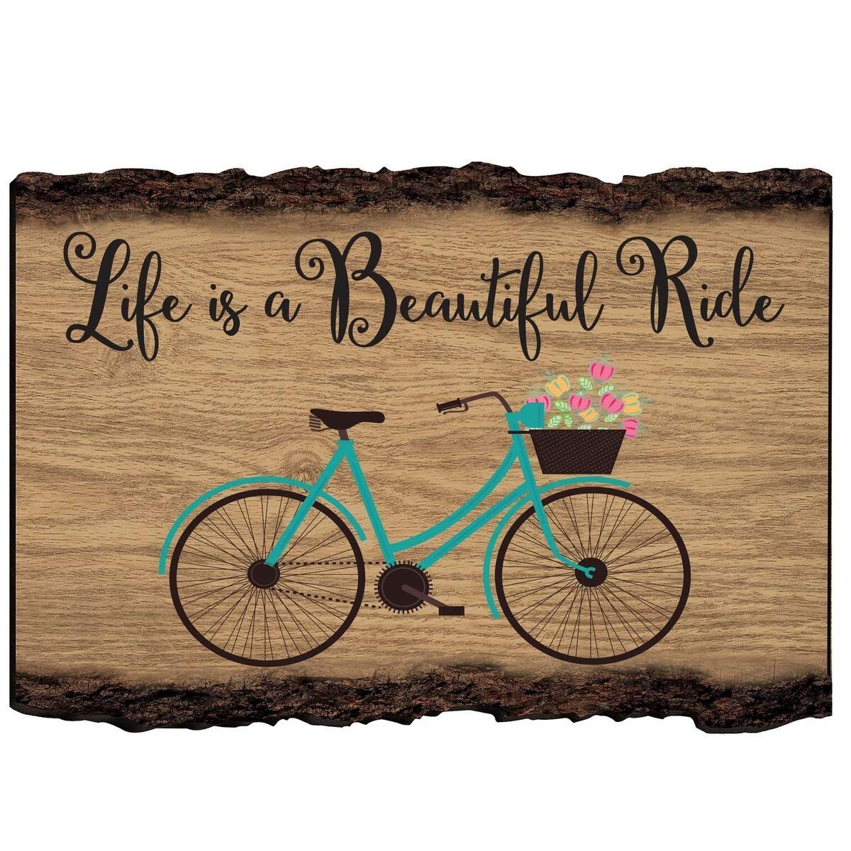 Life Is Beautiful Wooden Bark Bicycle Wall Sign - LifeSong Milestones