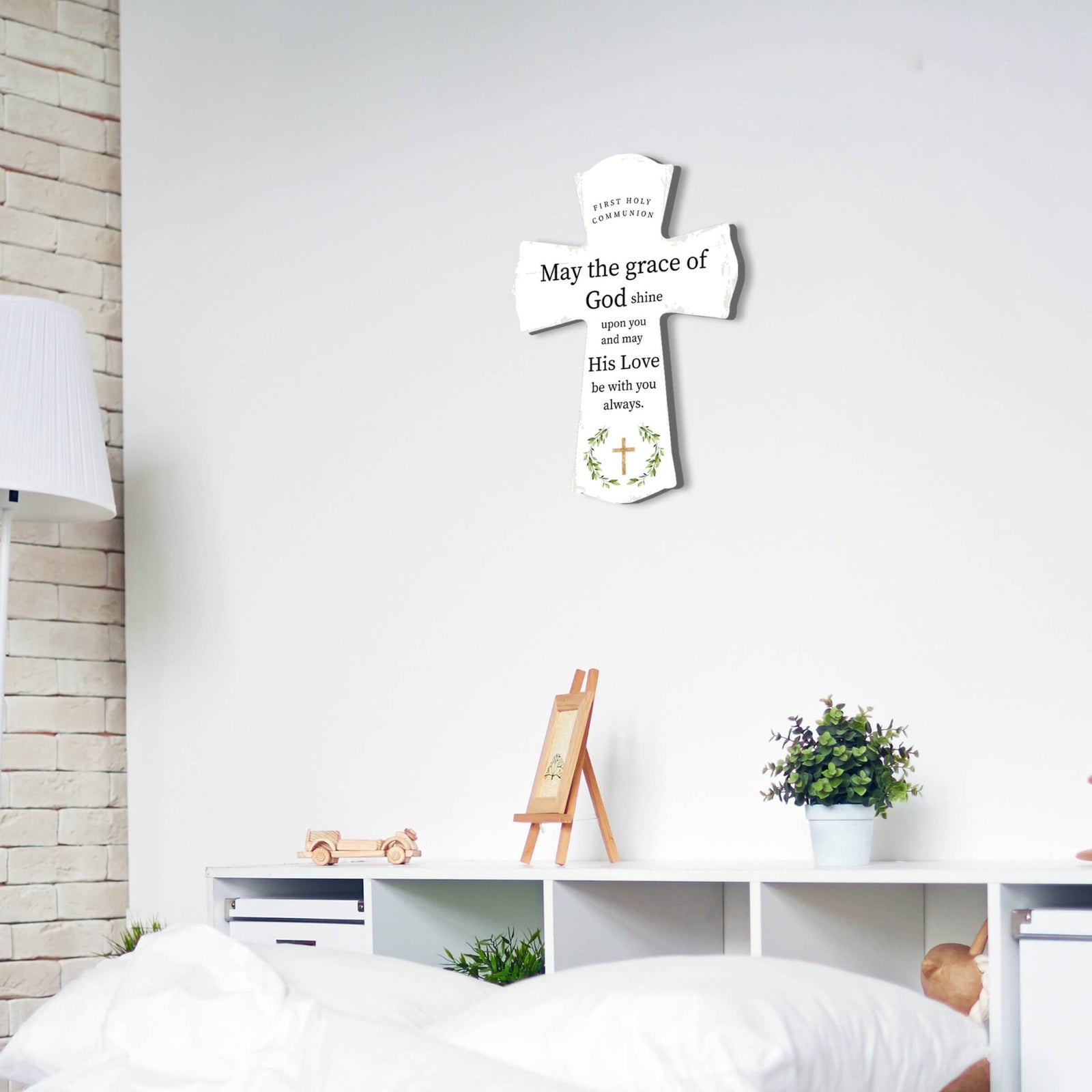 Lifesong Milestones Modern Holy Communion Wooden Wall Cross - LifeSong Milestones