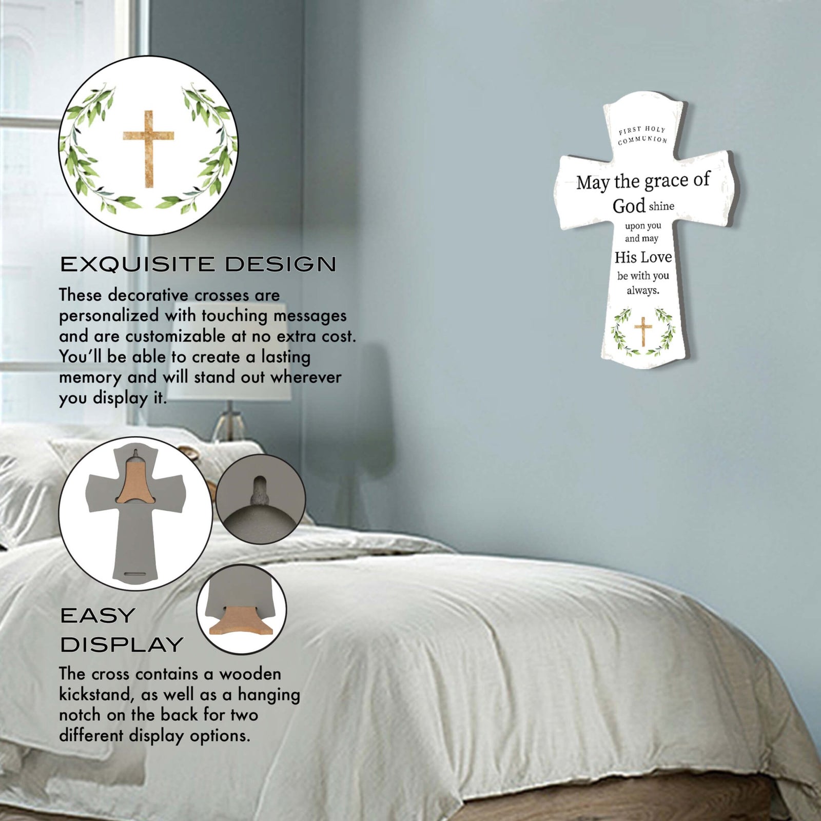 Lifesong Milestones Modern Holy Communion Wooden Wall Cross - LifeSong Milestones