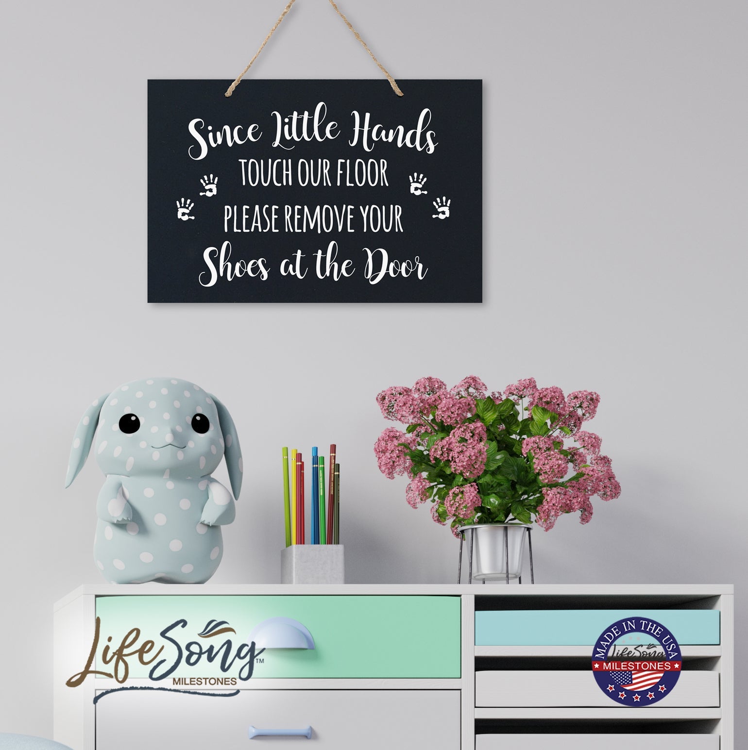Little Hands Shoe Rope Sign For New Home - Hand Prints - LifeSong Milestones