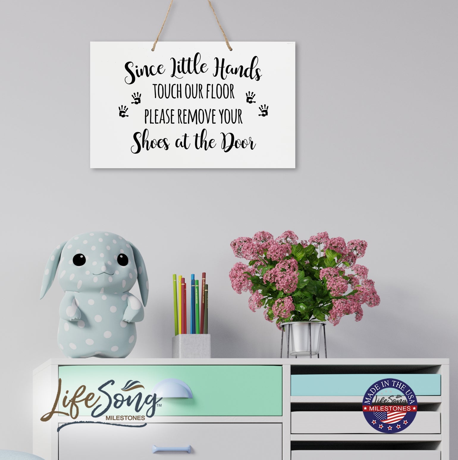 Little Hands Shoe Rope Sign For New Home - Hand Prints - LifeSong Milestones
