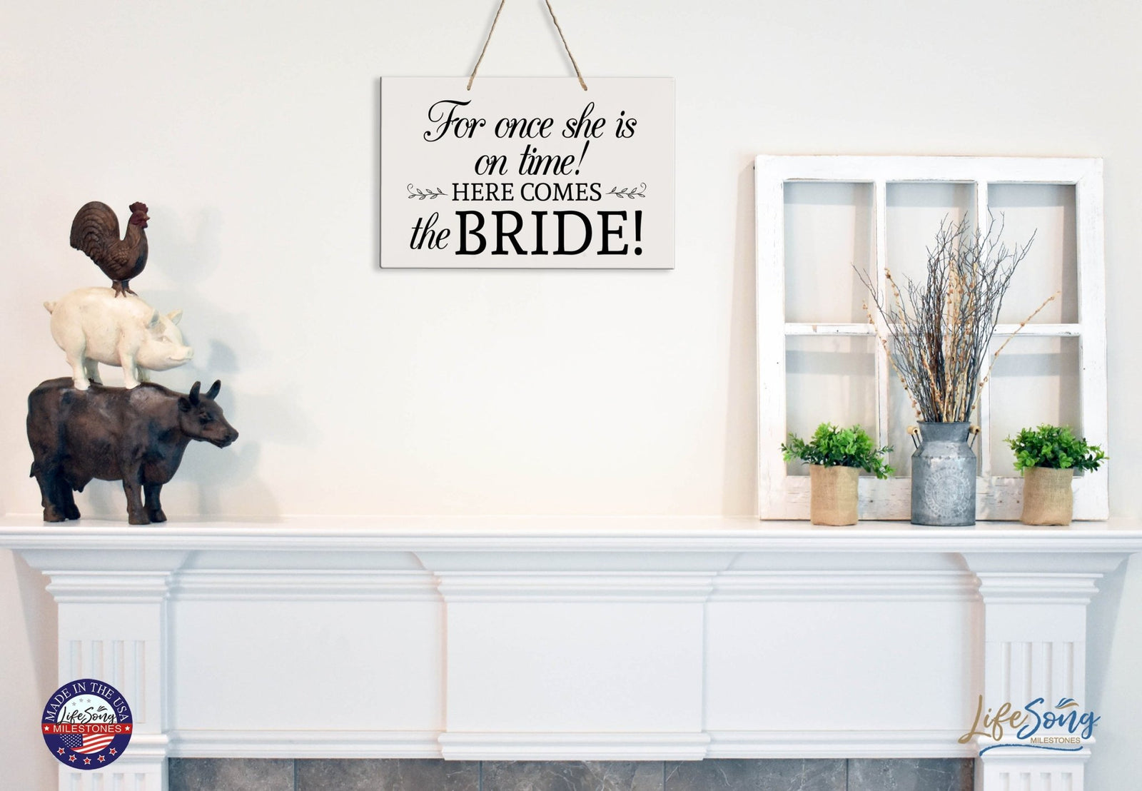 Lively Wooden Wall Hanging Rope Sign for Wedding 8 x 12 - For Once She Is - LifeSong Milestones