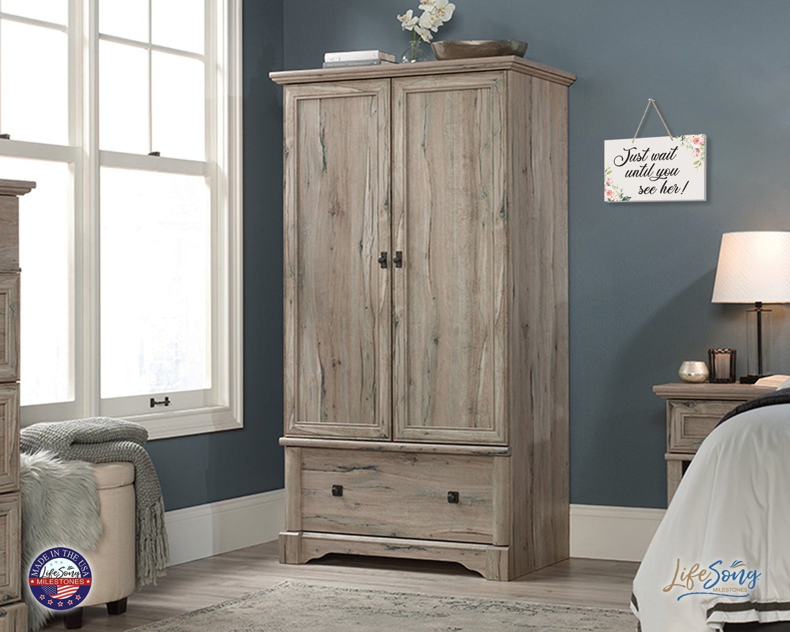 Lively Wooden Wall Hanging Rope Sign for Wedding 8 x 12 - Just Wait Until - LifeSong Milestones