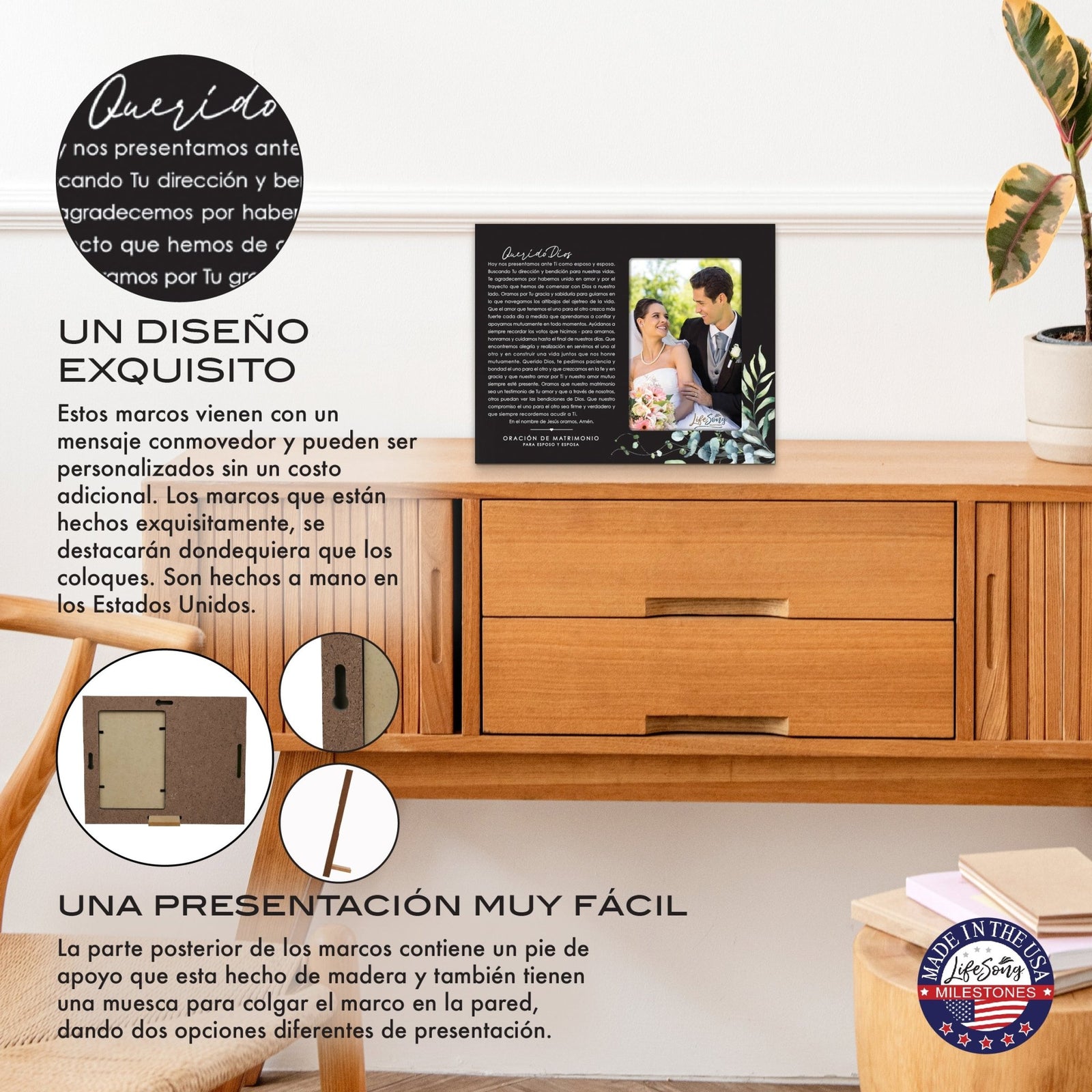 Marriage Prayer Wedding Anniversary Gifts for Couples Spanish Wooden Wall And Tabletop Photo Frame - Querido Dios - LifeSong Milestones