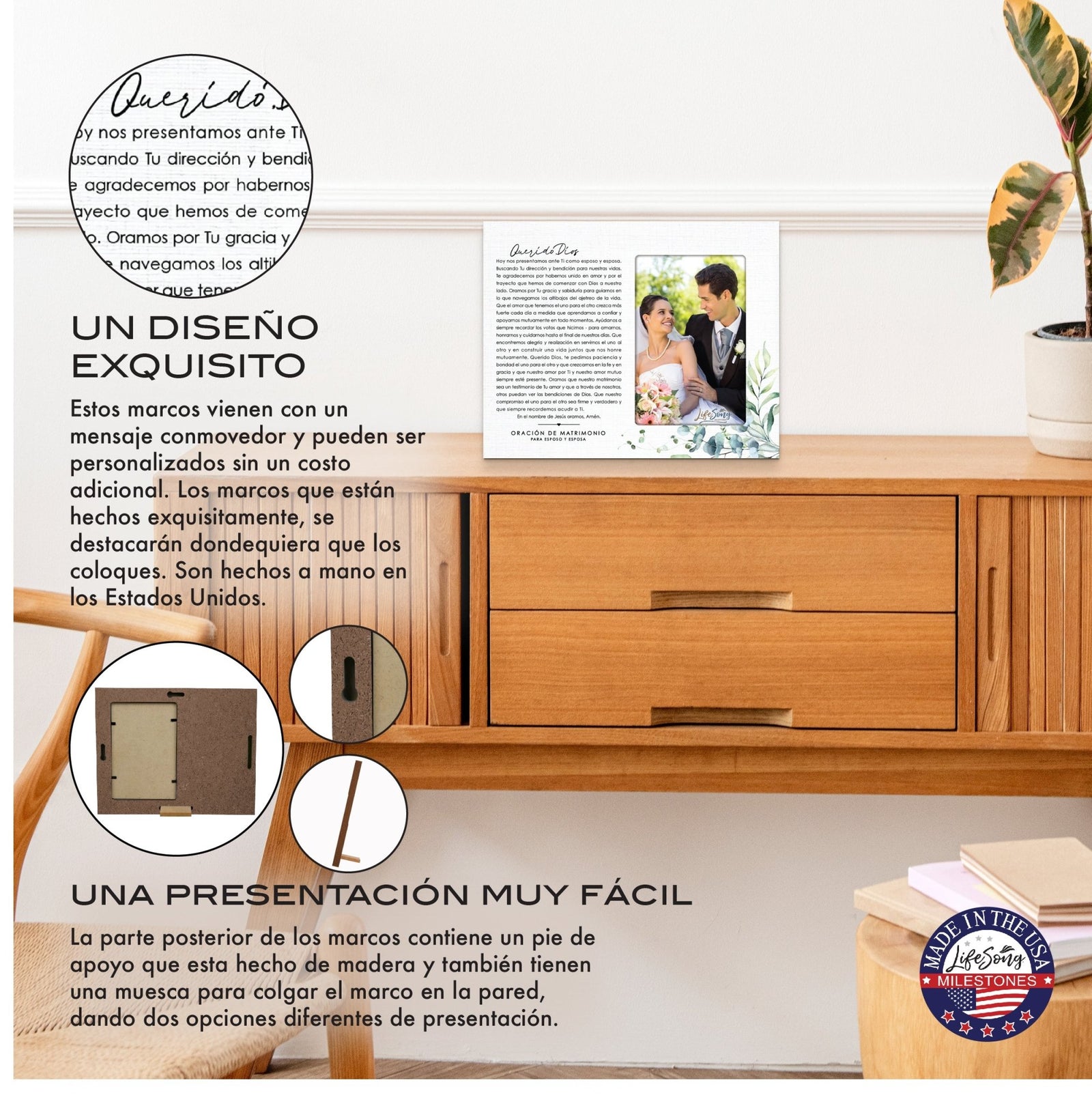 Marriage Prayer Wedding Anniversary Gifts for Couples Spanish Wooden Wall And Tabletop Photo Frame - Querido Dios - LifeSong Milestones