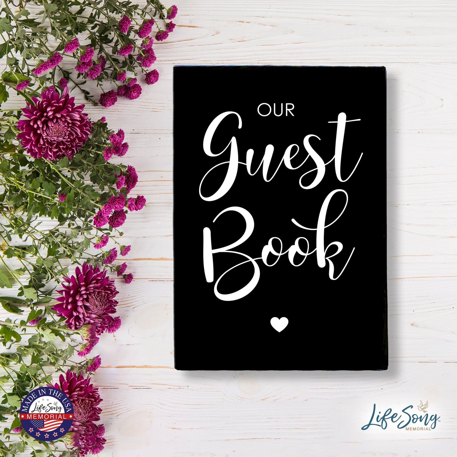 Memorial 5.5x8 Wooden Table Top and shelf decor Home Décor - Our Guest Book - LifeSong Milestones