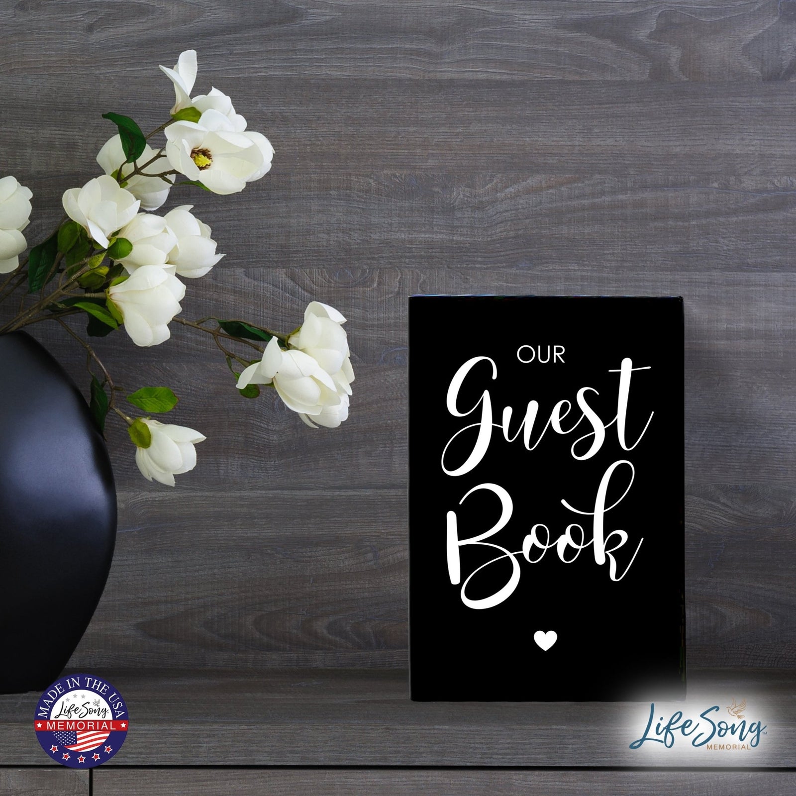 Memorial 5.5x8 Wooden Table Top and shelf decor Home Décor - Our Guest Book - LifeSong Milestones