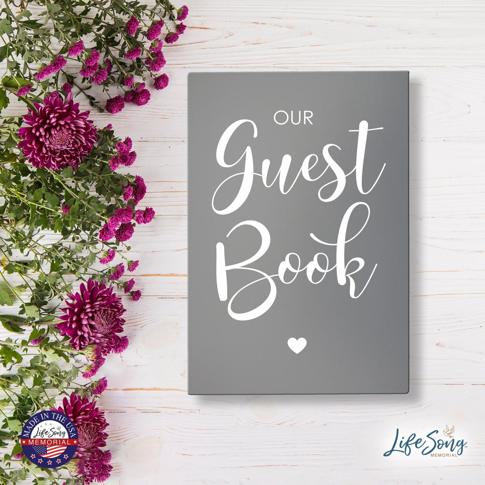 Memorial 5.5x8 Wooden Table Top and shelf decor Home Décor - Our Guest Book - LifeSong Milestones