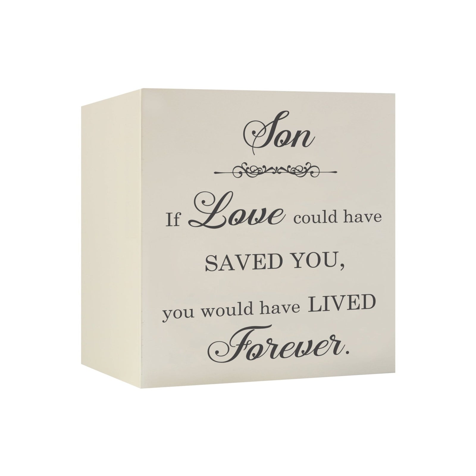 Memorial Bereavement Keepsake Cremation Shadow Box and Urn 6x6in Holds 53 Cu Inches Of Human Ashes Son, If Love Could - LifeSong Milestones