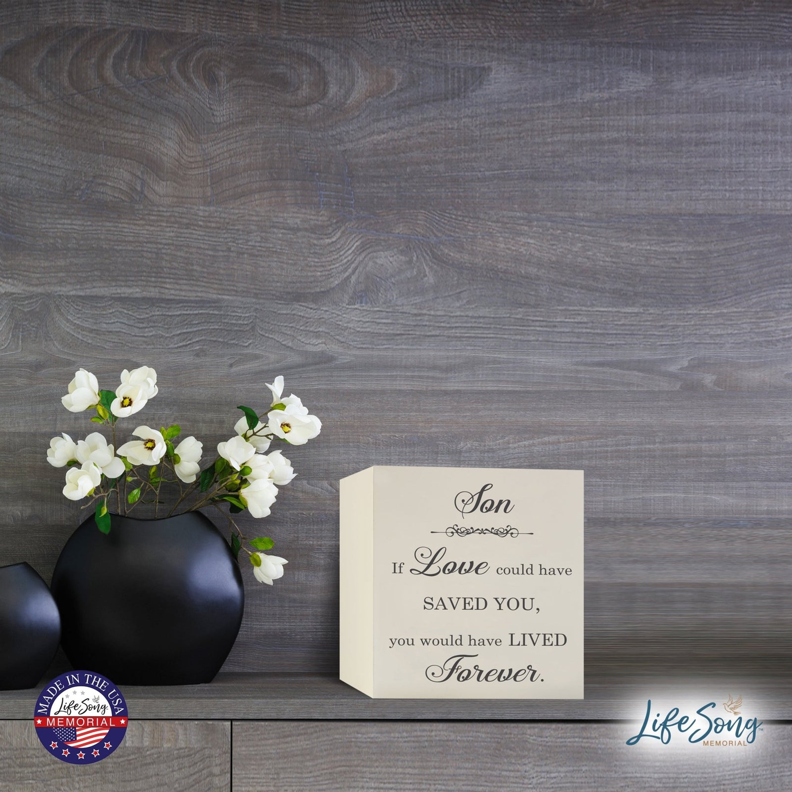 Memorial Bereavement Keepsake Cremation Shadow Box and Urn 6x6in Holds 53 Cu Inches Of Human Ashes Son, If Love Could - LifeSong Milestones