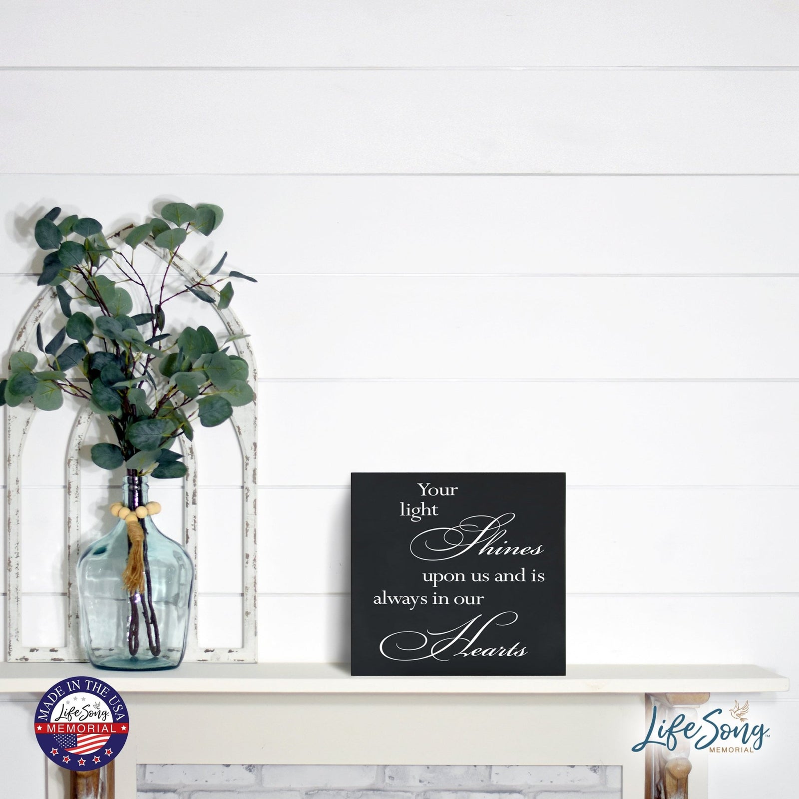 Memorial Bereavement Keepsake Cremation Shadow Box and Urn 6x6in Holds 53 Cu Inches Of Human Ashes Your Light Shines - LifeSong Milestones