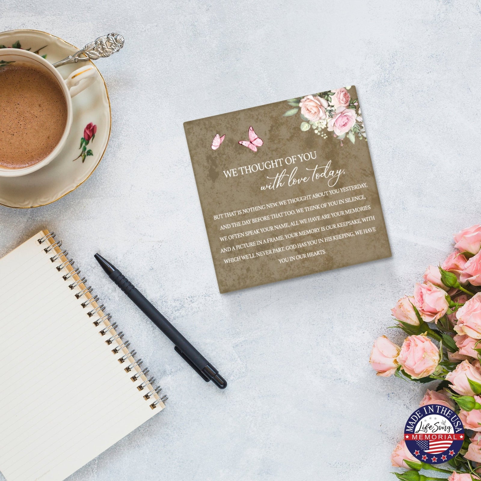 Memorial Ceramic Trivet with Stand for Home Decor - We Thought Of You - LifeSong Milestones