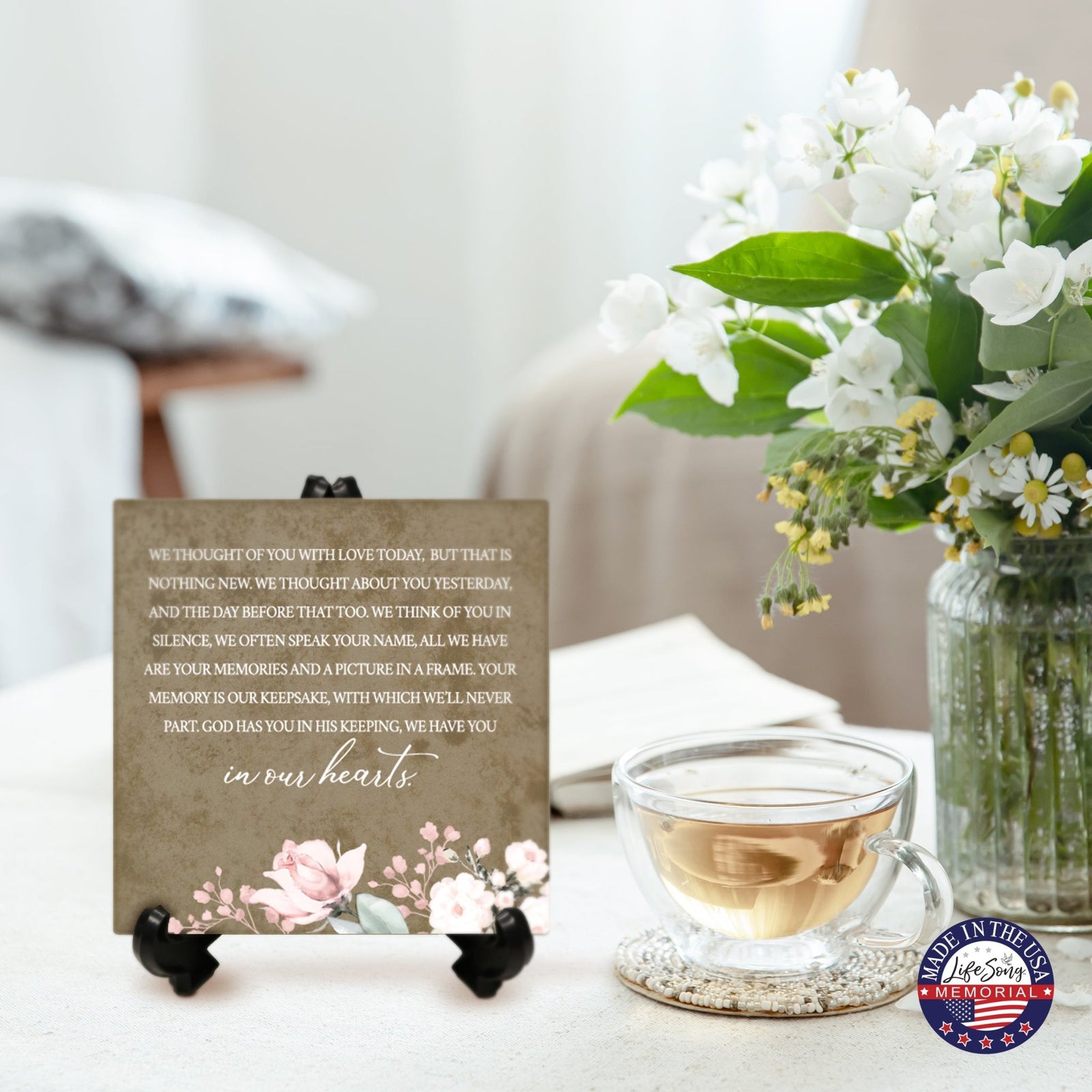 Memorial Ceramic Trivet with Stand for Home Decor - We Thought Of You - LifeSong Milestones