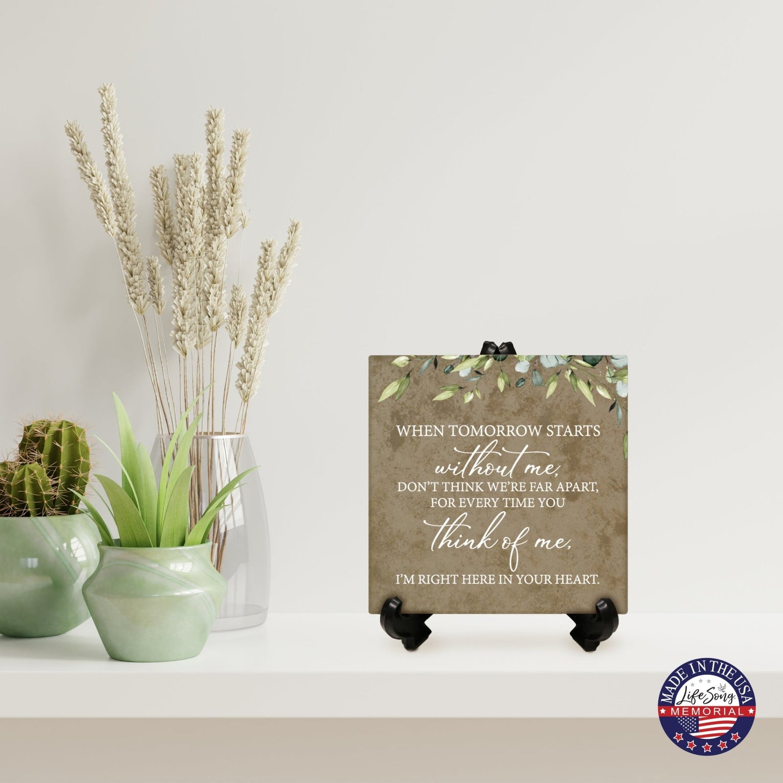 Memorial Ceramic Trivet with Stand for Home Decor - When Tomorrow Starts - LifeSong Milestones