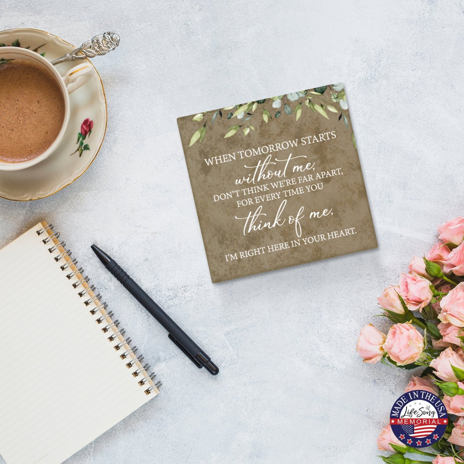 Memorial Ceramic Trivet with Stand for Home Decor - When Tomorrow Starts - LifeSong Milestones