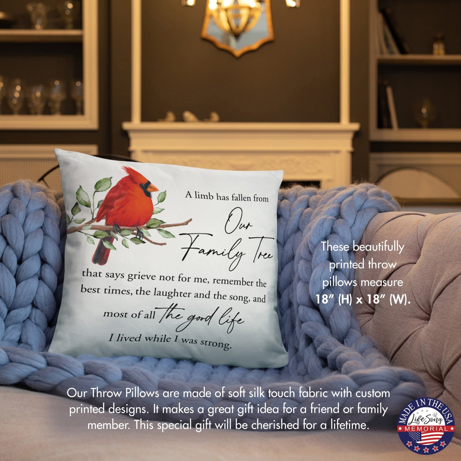 Memorial Sympathy Throw Pillow for Home Décor - A Limb Has Fallen - LifeSong Milestones