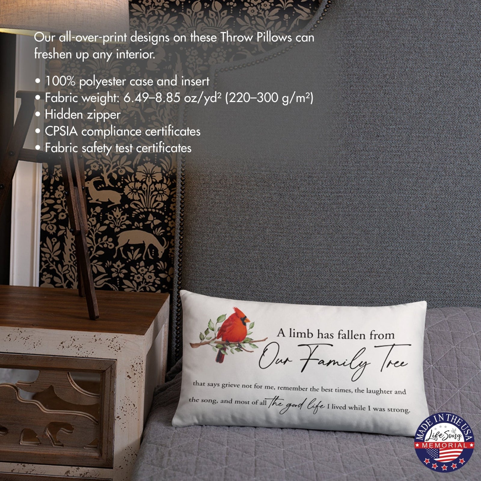 Memorial Sympathy Throw Pillow for Home Décor - A Limb Has Fallen - LifeSong Milestones