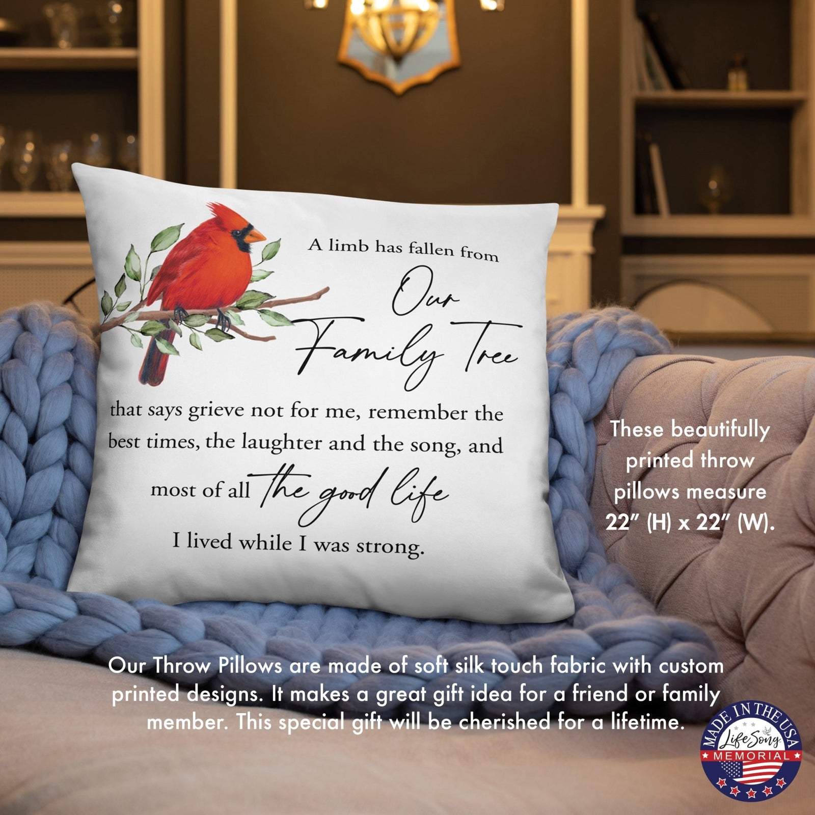 Memorial Sympathy Throw Pillow for Home Décor - A Limb Has Fallen - LifeSong Milestones