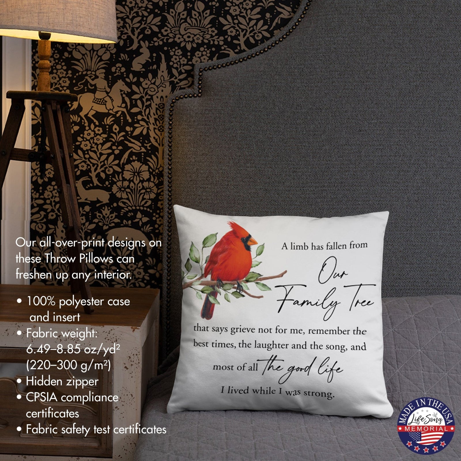 Memorial Sympathy Throw Pillow for Home Décor - A Limb Has Fallen - LifeSong Milestones