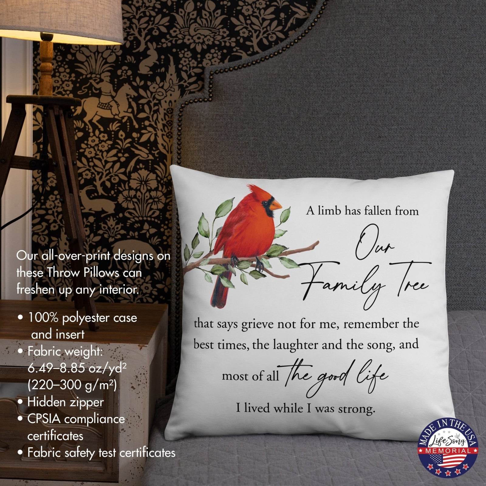 Memorial Sympathy Throw Pillow for Home Décor - A Limb Has Fallen - LifeSong Milestones