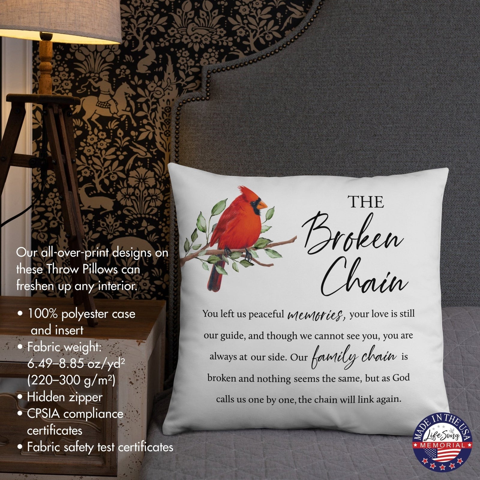 Memorial Sympathy Throw Pillow for Home Décor - The Broken Chain - LifeSong Milestones